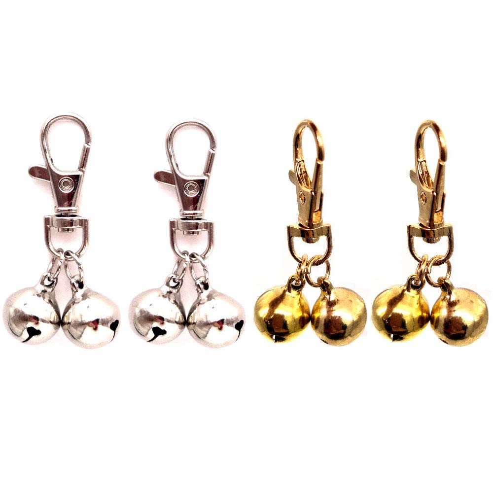 DIY Pet Bells 304 Stainless Steel Dog Bells 4 pcs Gold and Silver Bell Training Charm Pendants Jewelry for Pet Dog Cat Necklace 