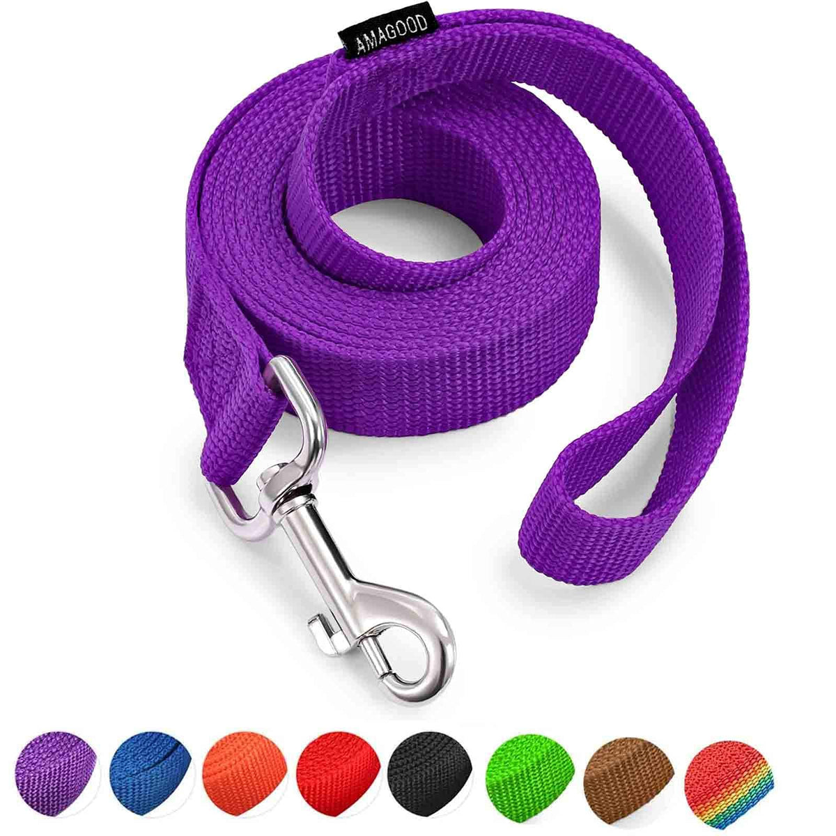 Amagood 6 Ft Puppy/Dog Leash, Strong And Durable Traditional Style Leash With Easy To Use Collar Hook,Dog Lead Great For Small And Medium And Large Dog (1 In X 6 Ft(Pack Of 1), Purple)