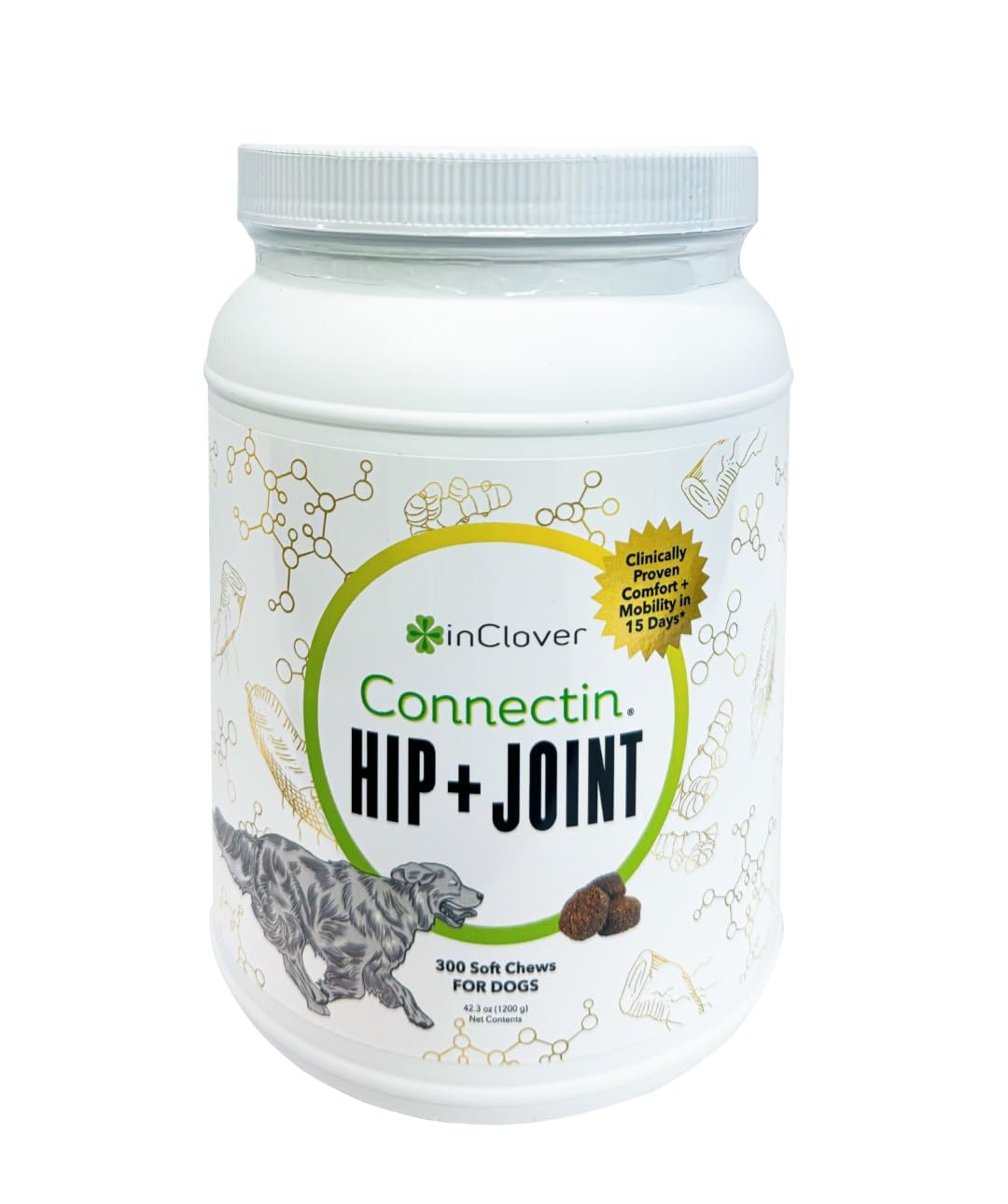 InClover Connectin Natural Hip & Joint Supplement for Dogs with Glucosamine, Chondroitin & Hyaluronic Acid - Soft Chew for Dog M