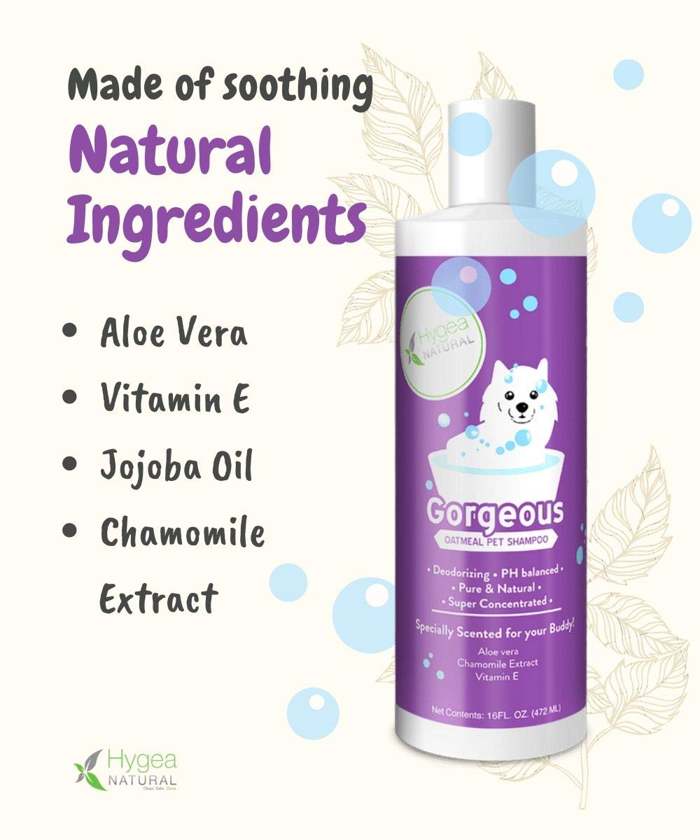 Hygea Natural Gorgeous - Nourishing Pet Shampoo for Dogs – Oatmeal Formula with Aloe and Vitamin E – Natural Ingredients, 16 oz