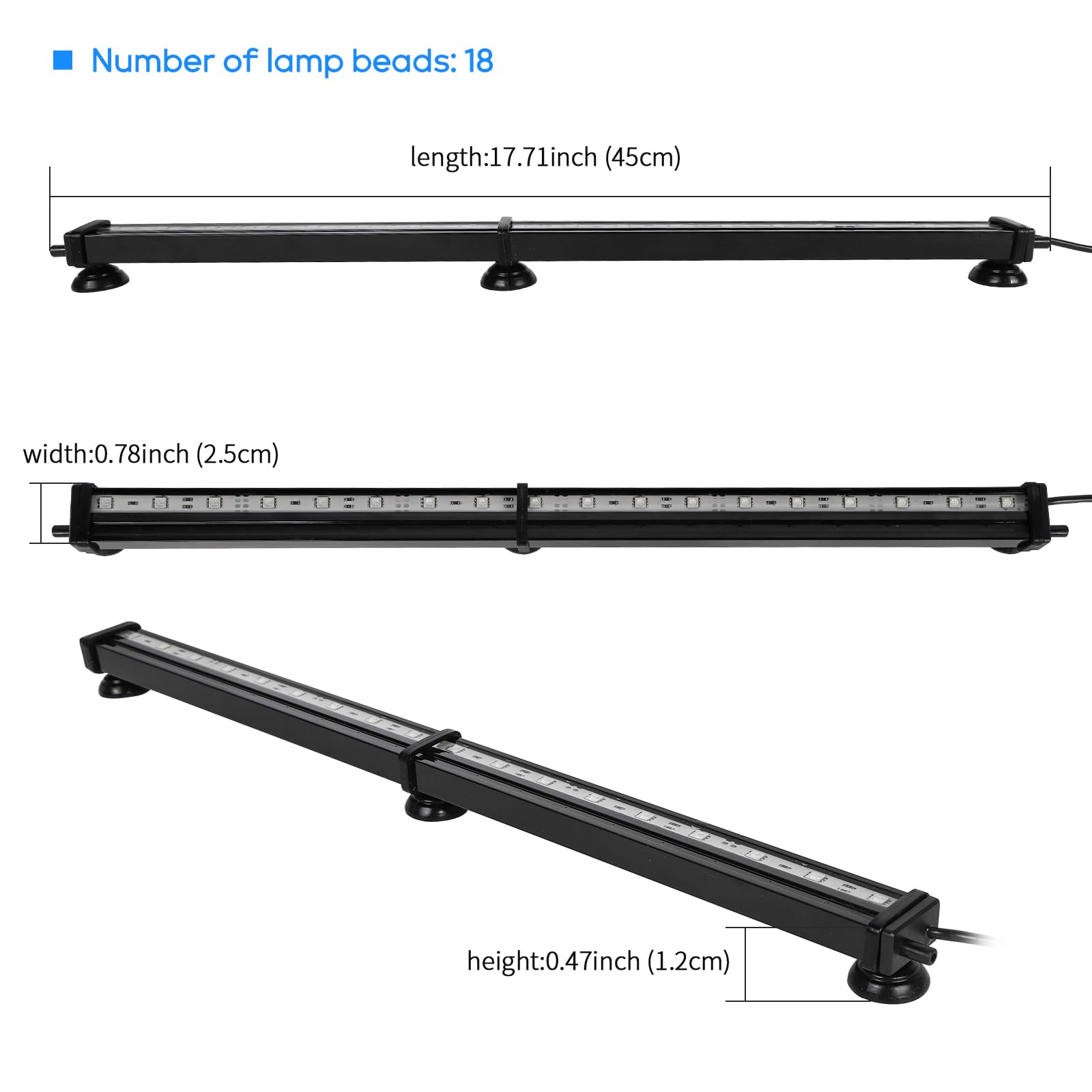 Szminiled 17.7 Inch Submersible Aquarium Light, Fish Tank Light With Air Bubble Hole, Rgb Color Changing Brightness Adjustable Ip68 Waterproof Remote Control Led Light For Aquarium Fish Tank