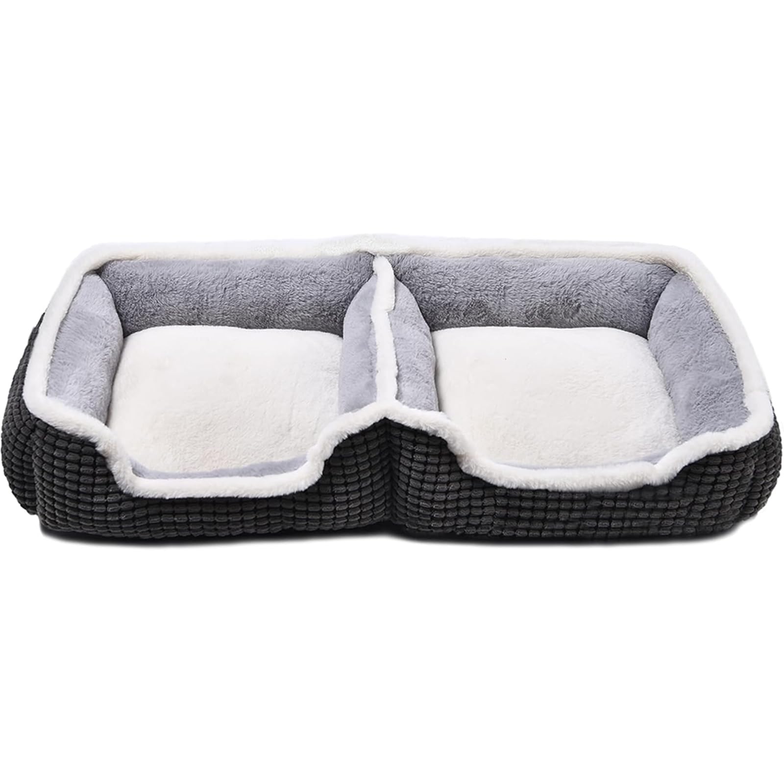 Dog Beds For Two Small Dogs, Double Cat Beds For Indoor Cats,Washabel Super Soft Durable Kitten Bed And Puppy Bed,?nti-Slip & Water-Resistant Bottom,Luxury Rectangle Grey Pet Bed