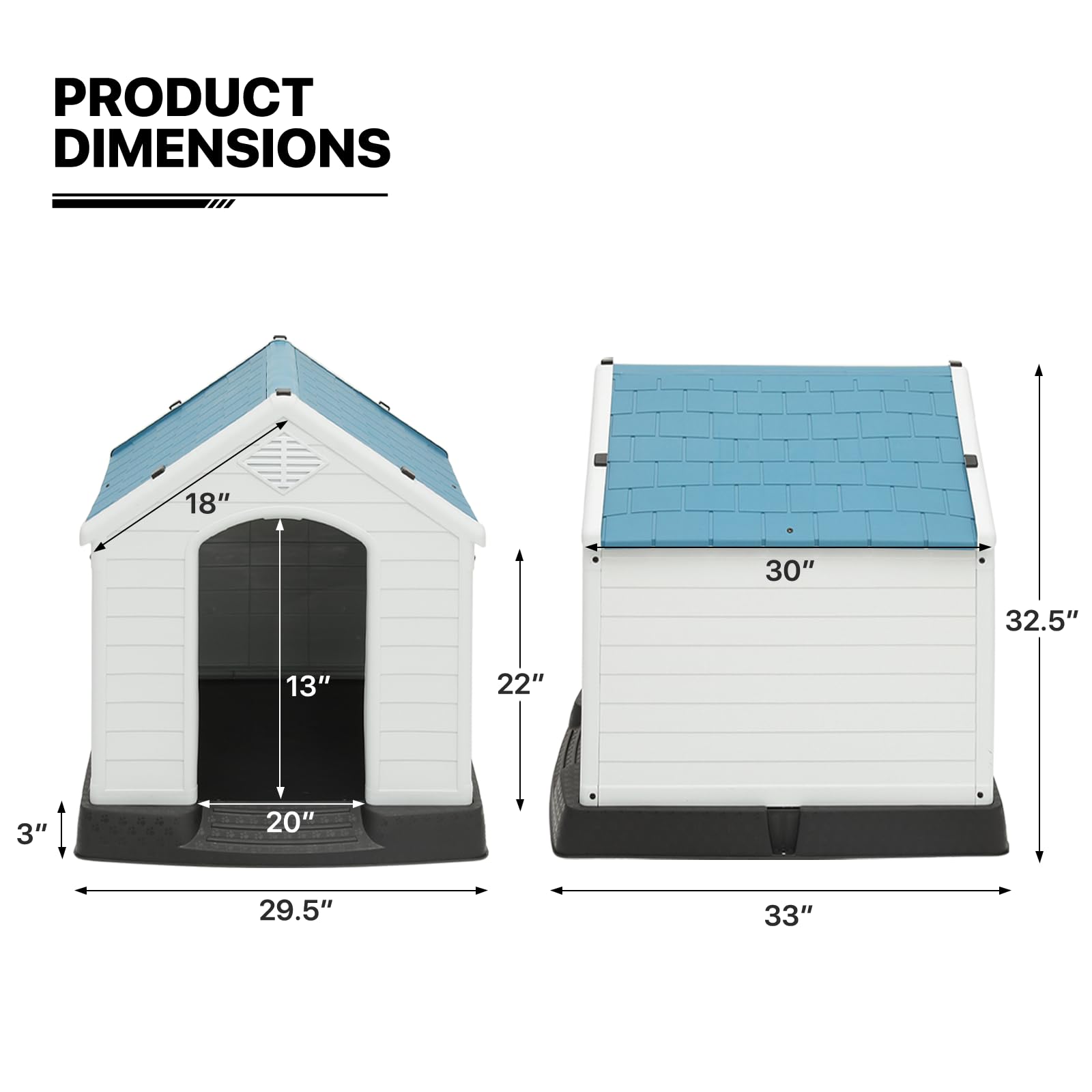 MoNiBloom 32.5 Inch Insulated Dog House for Small to Large Dogs, Waterproof Dog Shelter with Air Vents and Elevated Floor, All W