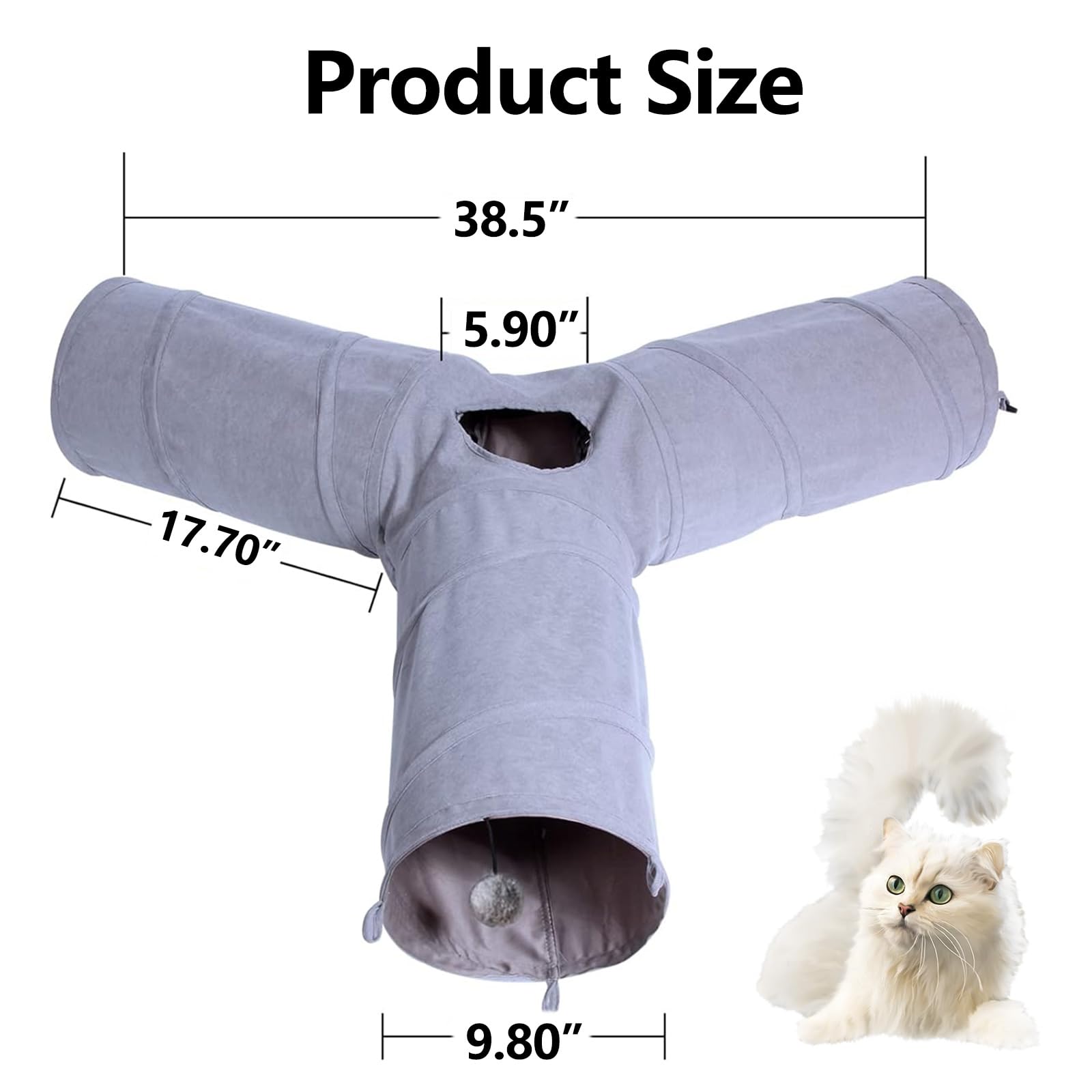 Tilanmiy Cat Tunnel, 3 Way Collapsible Cat Play Tube Toys With Plush Ball, Indoor Cat Play Tunnel For Cat, Puppy, Kitty, Kitten,