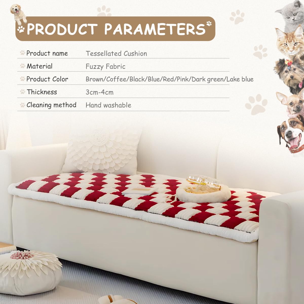 Fuzzy Warm Dog Bed Cover Pet Friendly Couch Protector Anti-Slip Washable Sofa Cover For Dogs Pet Hair Resistant Mat(Plush Red,23