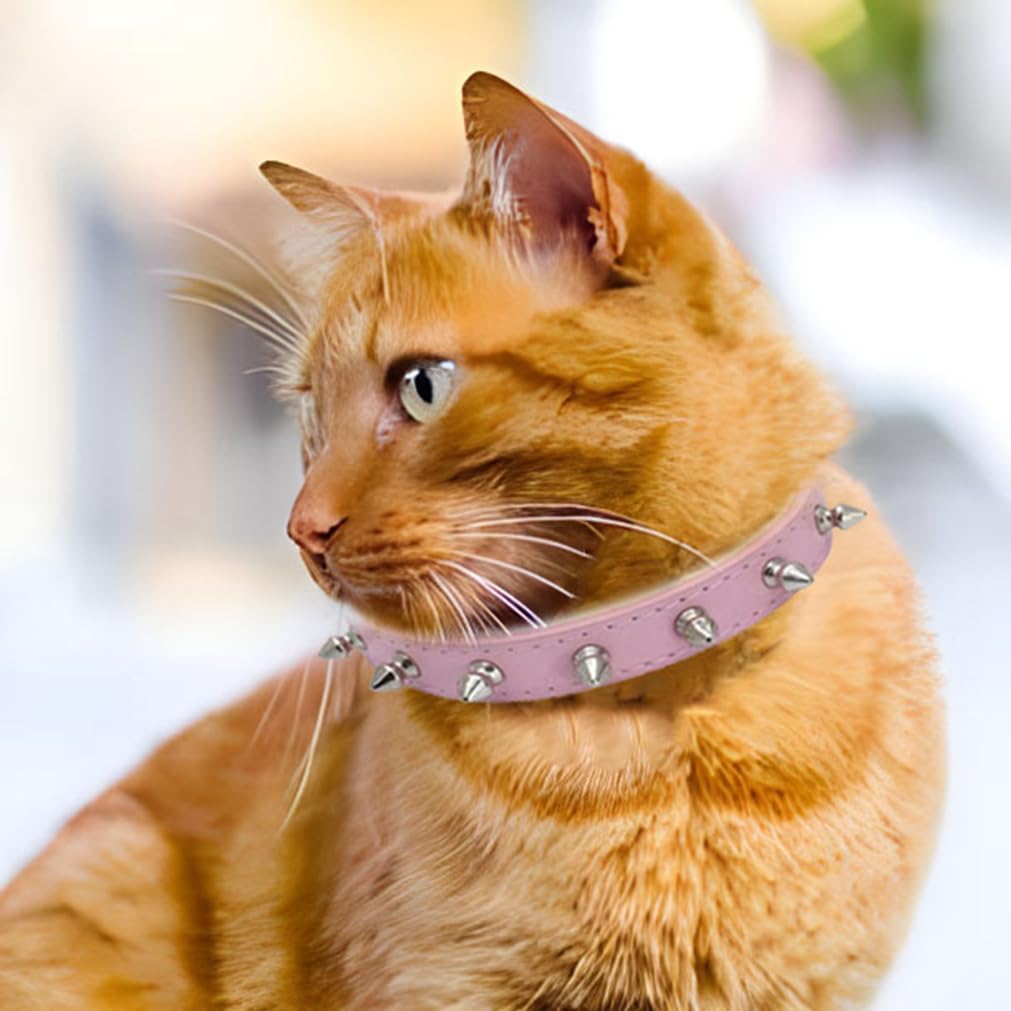 Pink Spiked Dog Collar, Studded Cat Collar, X Small Dog Collar Girl, Spiky Stud Rivet Pu Leather Mushroom Kitten Cat Collars Adj