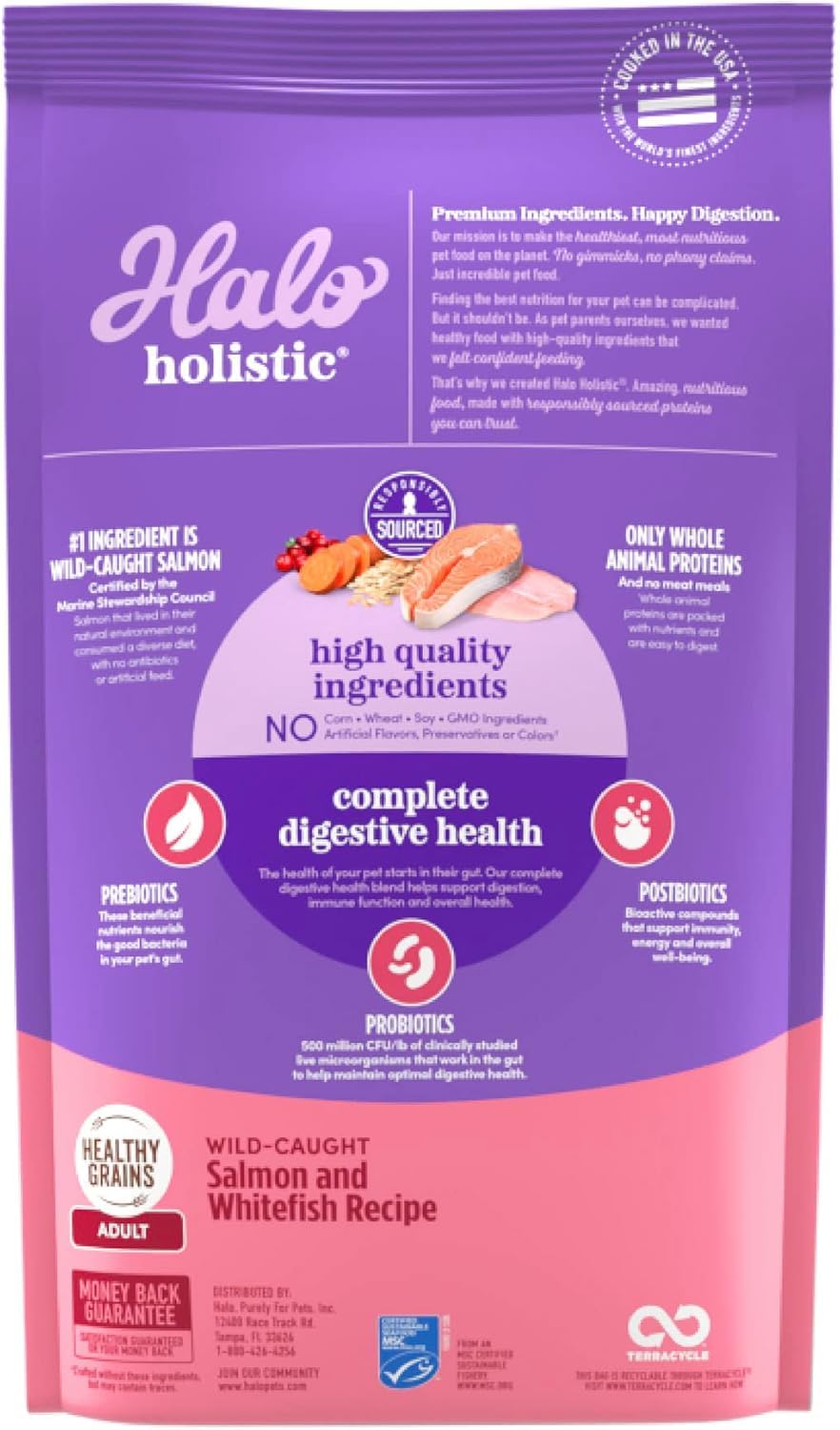 Halo Holistic Cat Food Wild Caught Salmon & Whitefish Formula, Healthy Grains Dry Cat Food, Complete Digestive Health, Kibble fo
