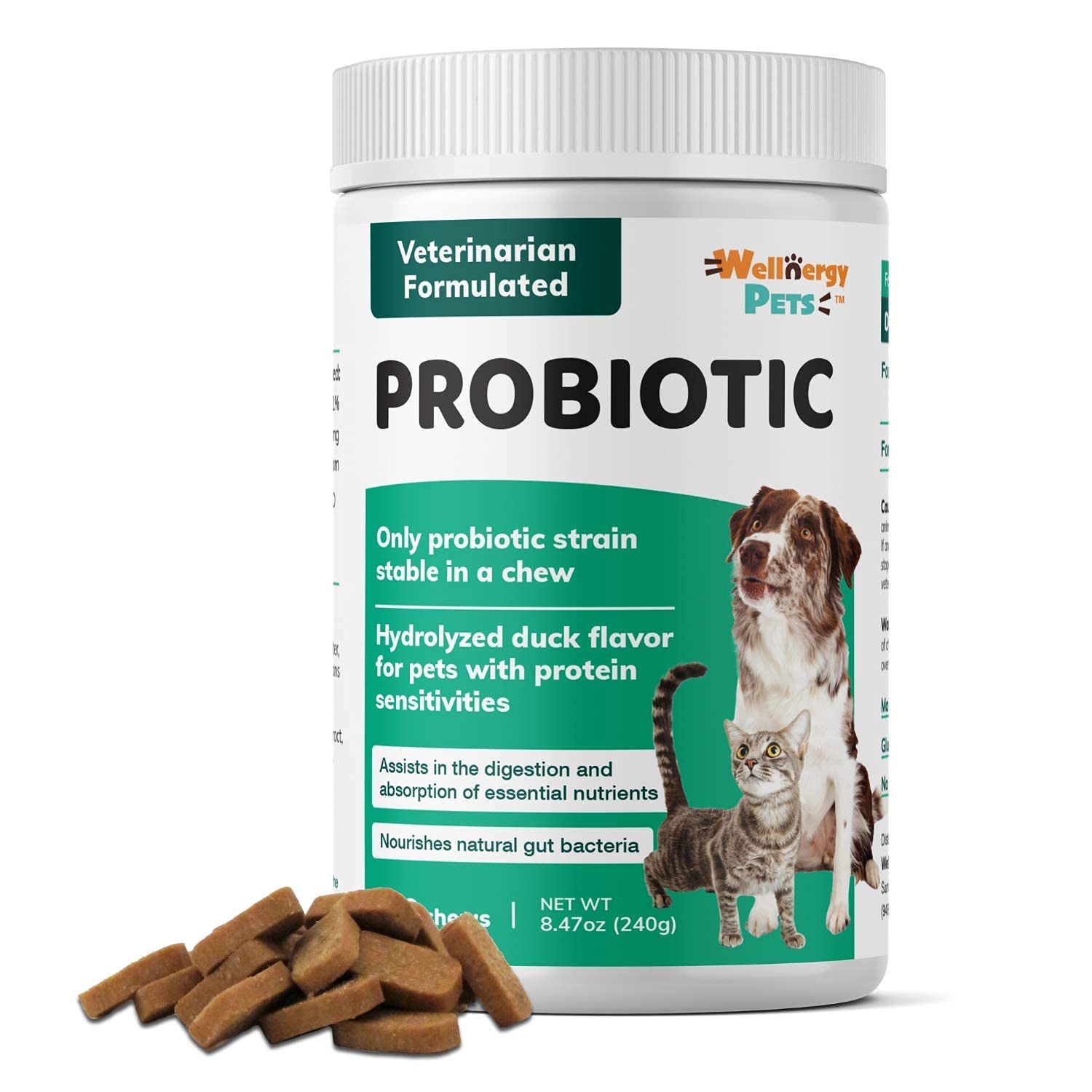 Wellnergy Daily Probiotic & Prebiotics Soft Chew for Dogs & Cats - Digestive Support for Diarrhea, Constipation, Upset Stomach, 