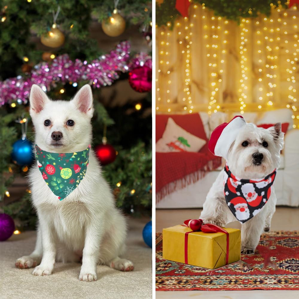 ADOGGYGO 4 Pack Dog Bandana Christmas Dog Scarf Triangle Bibs Kerchief Set Pet Costume Accessories Decoration for Small Dogs Pup
