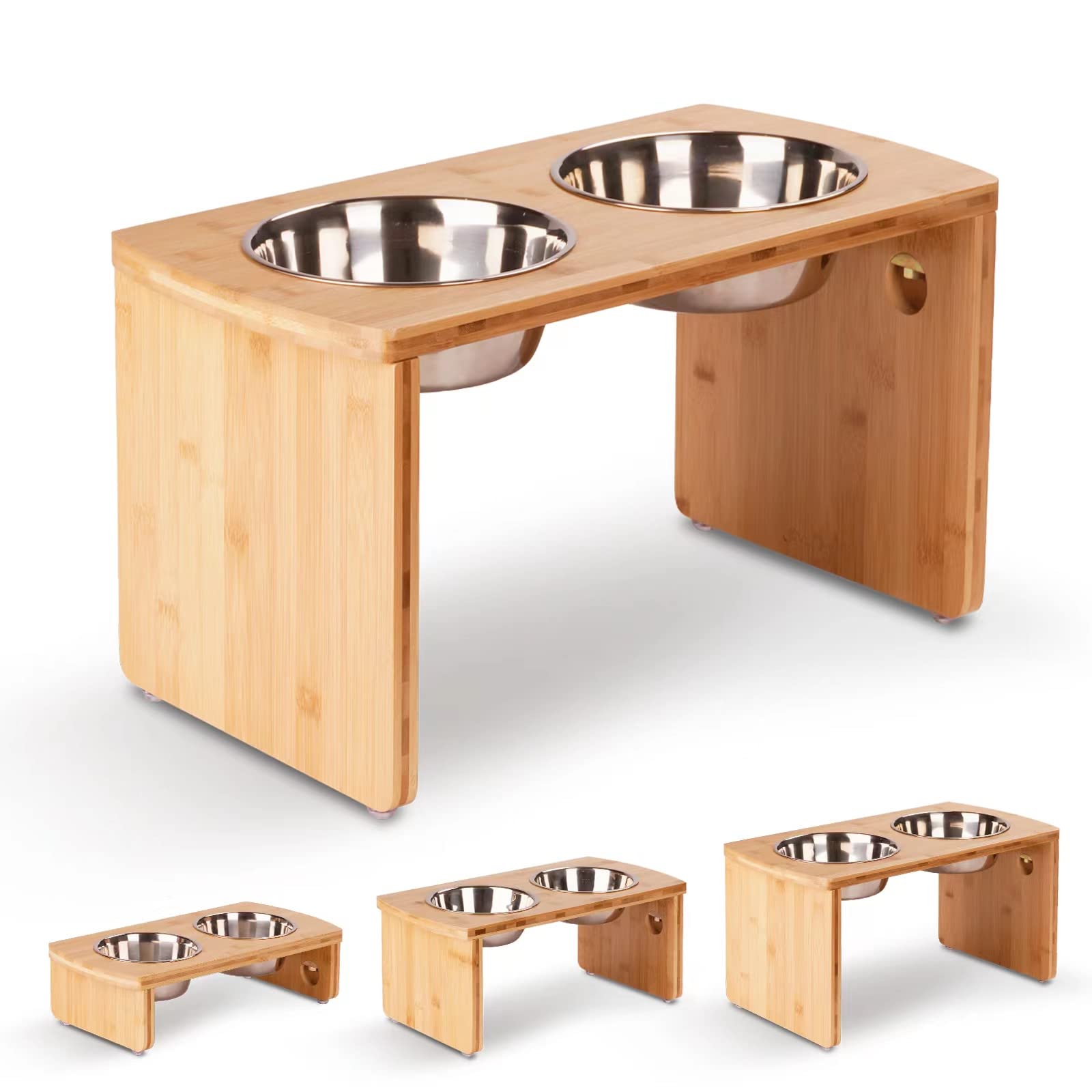 Elevated Dog Bowls, Bamboo Raised Dog Bowl for Large Dogs, with 2 Stainless Steel Bowls (13 Tall-68oz Bowl, Natural)