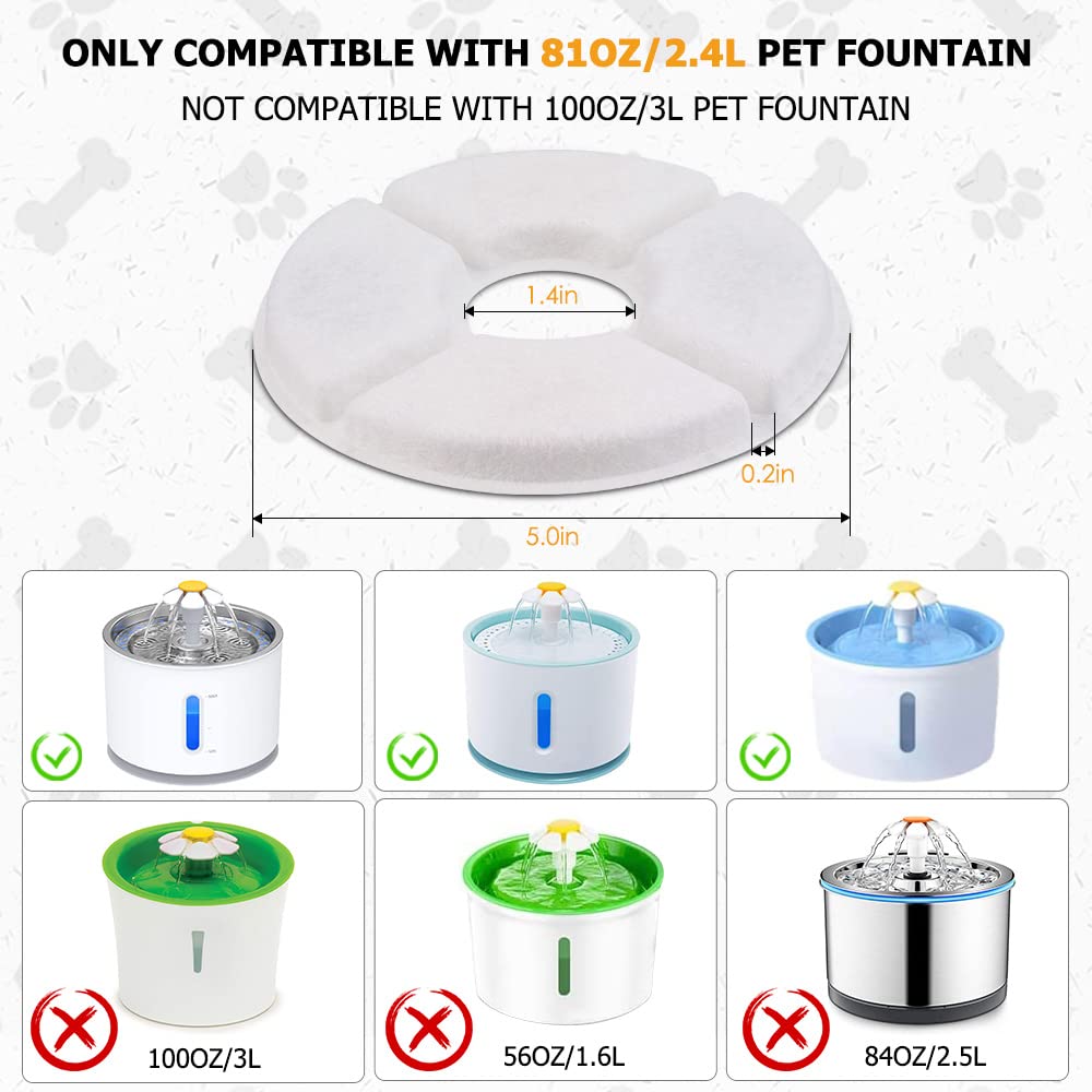 Comsmart Cat Water Fountain Filter For 81Oz/2.4L Pet Fountain, 3 Triple Filtration System Replacement Filter (Pack Of 8)