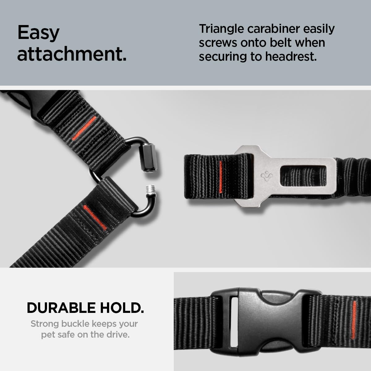 Spigen Universal 2-In 1 Retractable Car Seat Belt Designed For Pet With Adjustable Elastic Bungee Dog Leash [Compatible With Hea