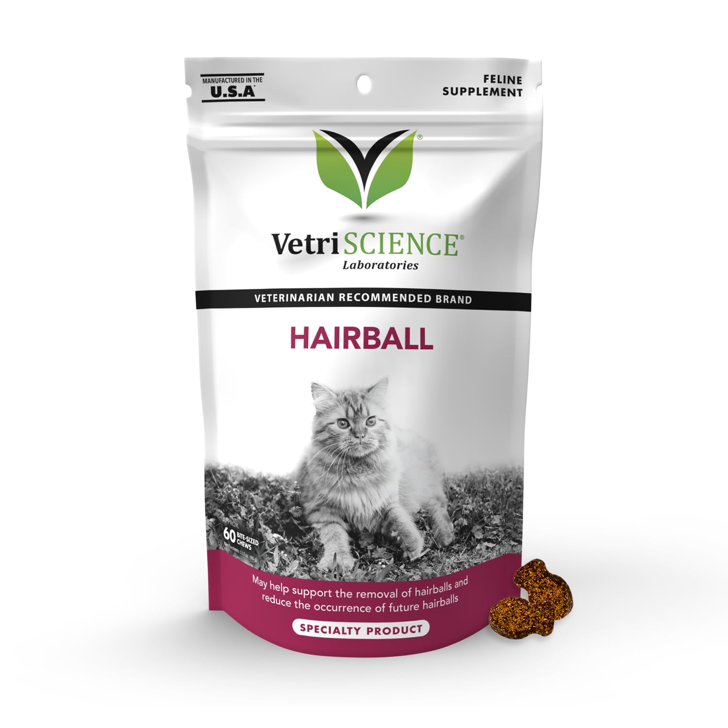 VetriScience Hairball Remedy for Cats - 60 Chews - Cat Supplements & Vitamins for Hairball Control and Digestive Support
