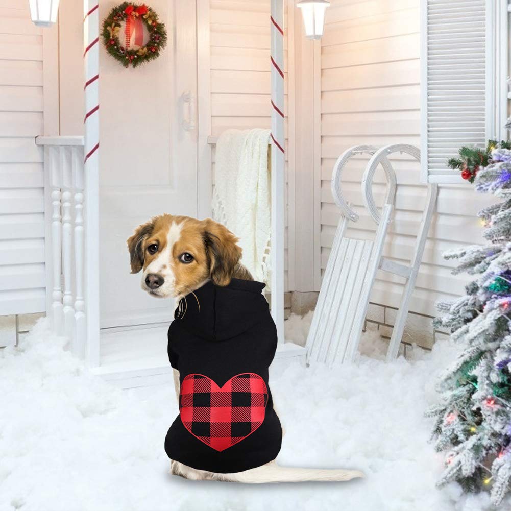 Dog Hoodie Dog Sweaters For Small Dogs Pet Clothes Black Buffalo Plaid Warm And Soft Breathable Cozy(S)