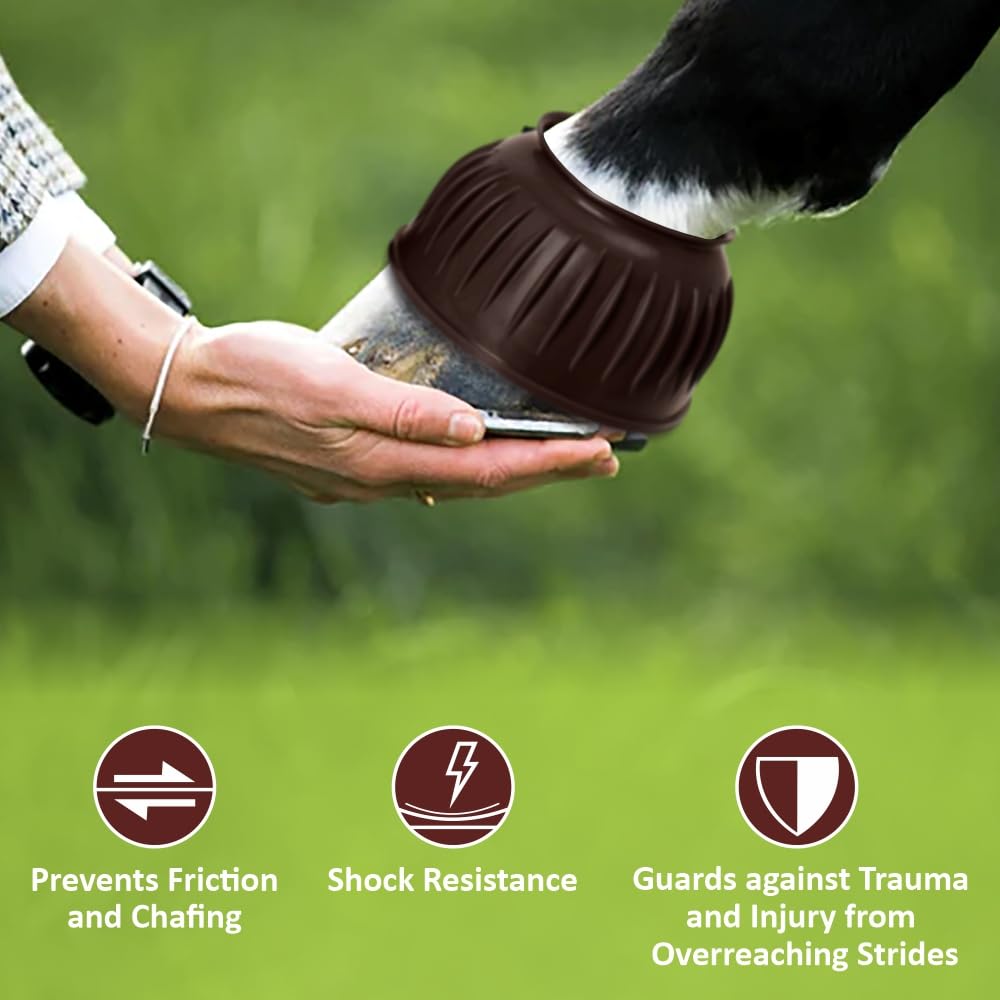 HILASON Western Horse Rubber PVC Ribbed Double Hook and Loop Bell Boots Training Protective Shock Absorbing Leg