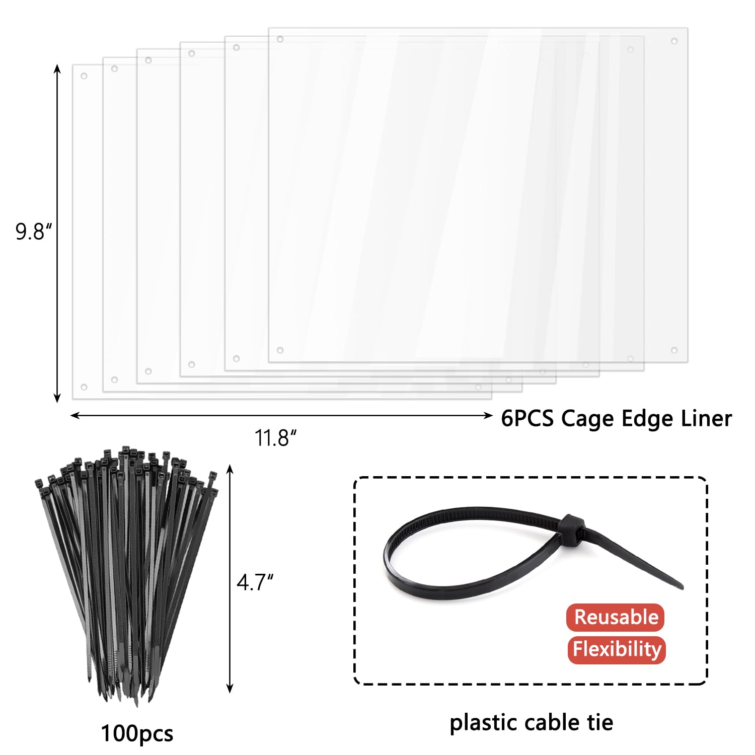 6 Pcs Pet Cage Liner, Clear Cage Edge Liner Protection, Bunny Cage Urine Guard, Obstruct Cage Side Litter For Rabbit Guinea Pig