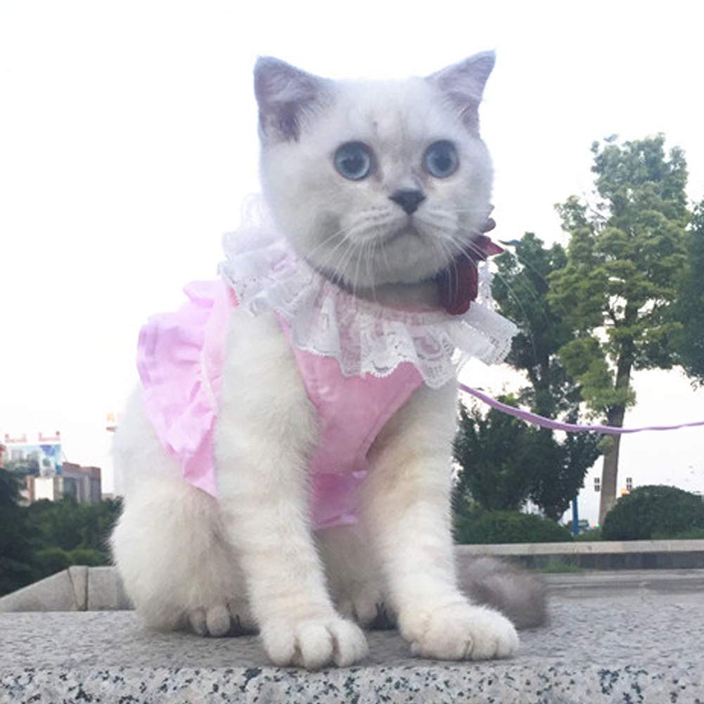 Creation Core Breathable Cat Lace Dress Harness With Matching Lead Leash Set(Pink,S)