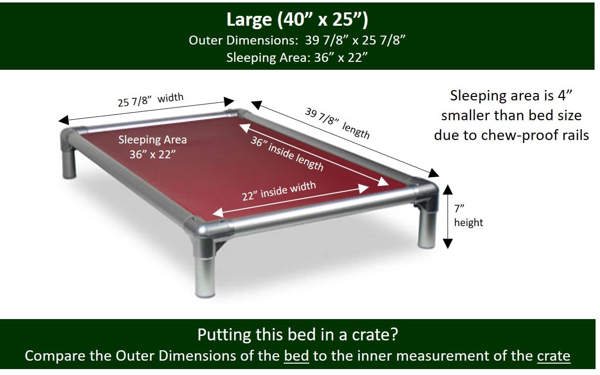 Kuranda Chewproof Bed - Silver Aluminum - 40'' x 25'' - Cordura Nylon - Burgundy