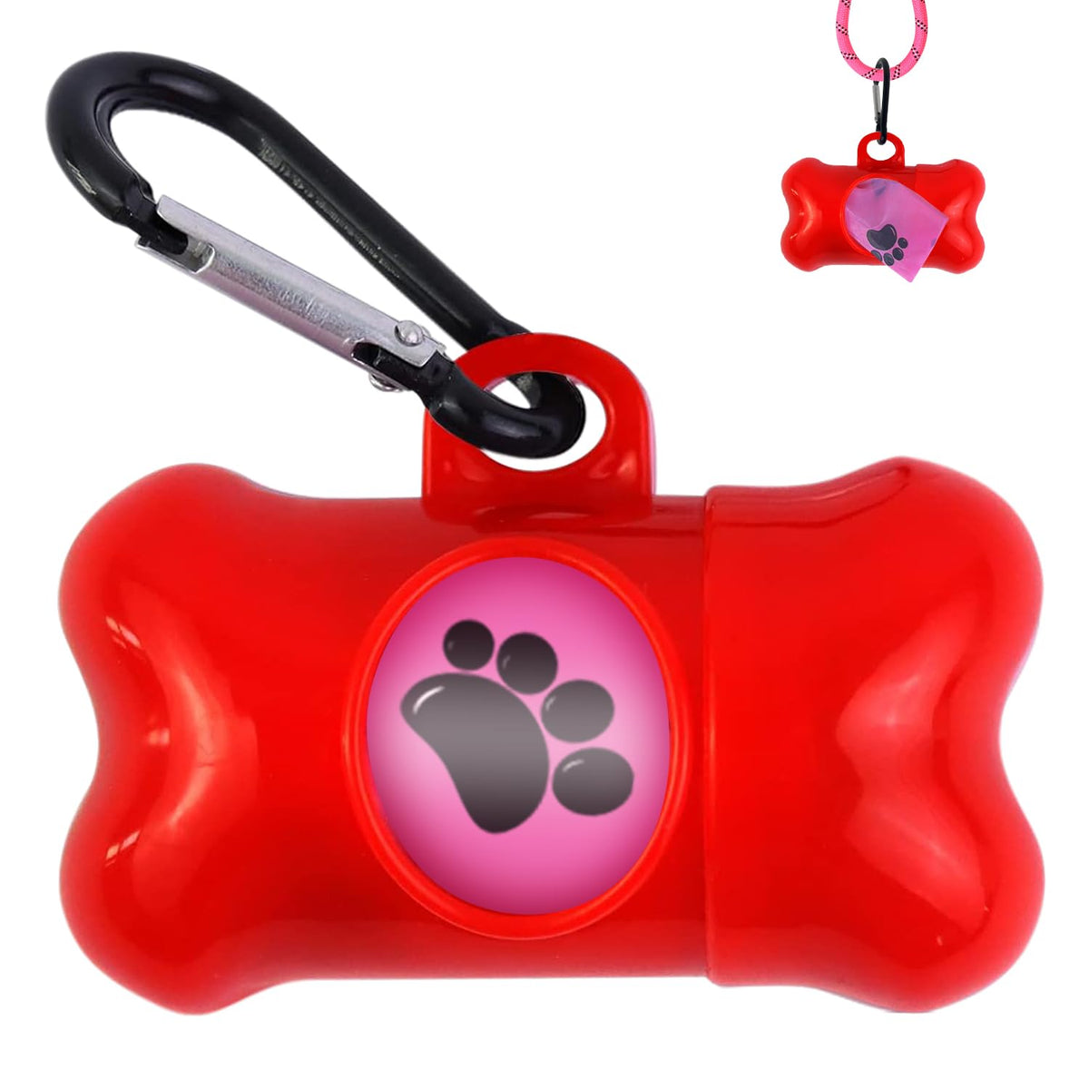 Dog Poop Bags Dispenser With Carabiner Clip, Doggy Poop Bag Holder Includes 1 Roll (15 Bags) Leak-Proof Large Doggie Pet Waste B