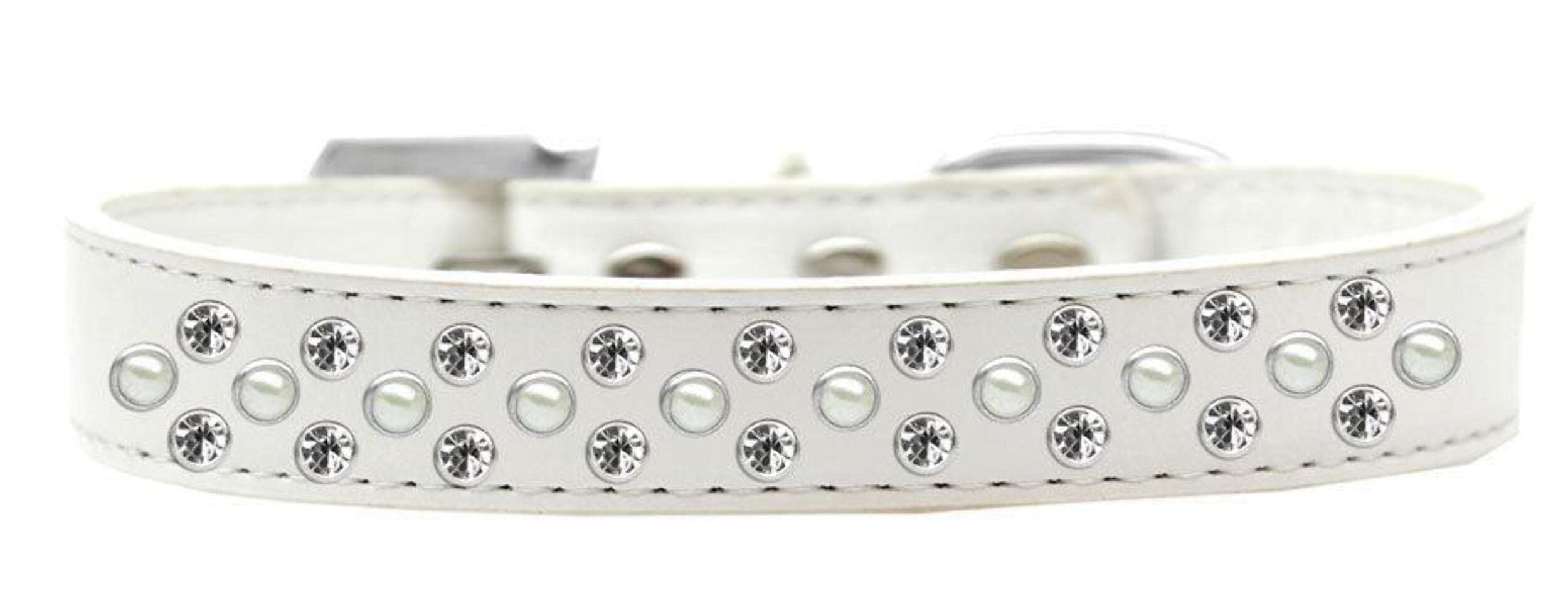 Mirage Pet Products Sprinkles Dog Collar with Pearl and Clear Crystals, Size 18, White