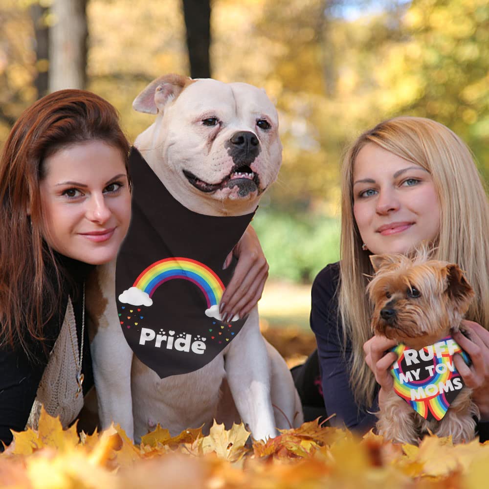 Alibbon 2 Pcs Gay Pride Dog Bandanas, Lgbt Rainbow Bandanas For Dogs, Lesbian Triangle Pet Scarves Bibs For Pride Month, Black R