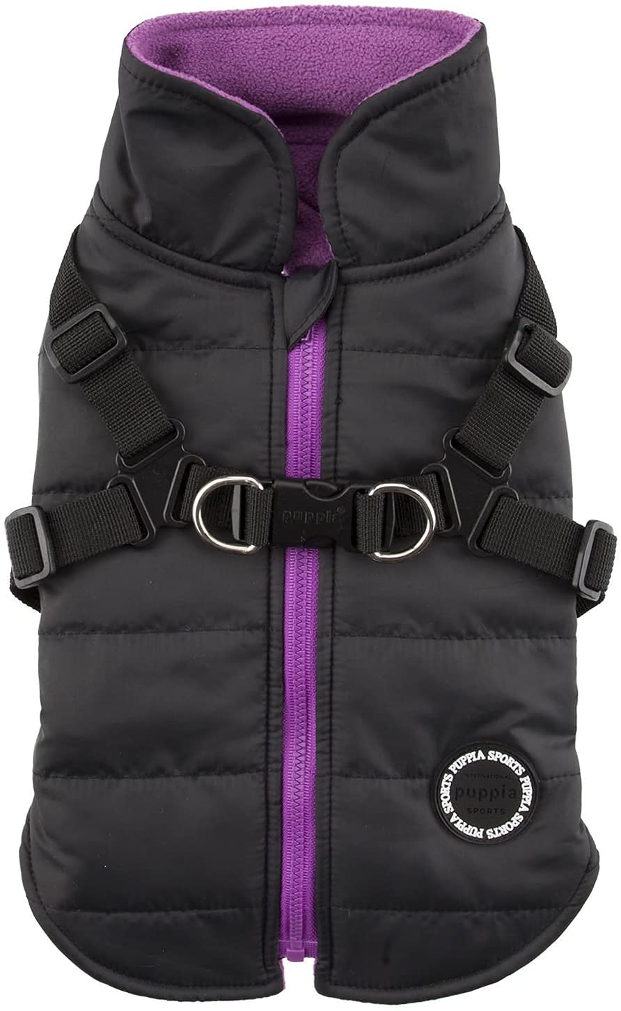 Puppia Mountaineer Winter Dog Coat With Integrated Harness No Pull Cold Weather Waterproof Warm Fleece Back Zipper For Small & Medium Dog, Black, Xx-Large
