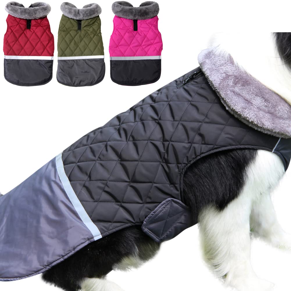 Joydaog Fleece Collar Reversible Dog Coats For Small Dogs Waterproof Warm Puppy Jacket For Cold Winter,Black M