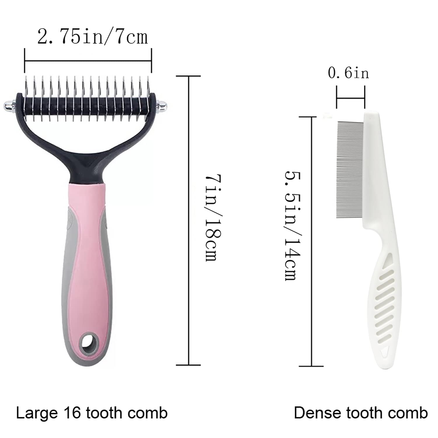 Pet Grooming Tool: Double Sided Undercoat Rake Comb For Deshedding And Dematting Dogs And Cats, Flea Comb Set (Pink/16 Tooth)