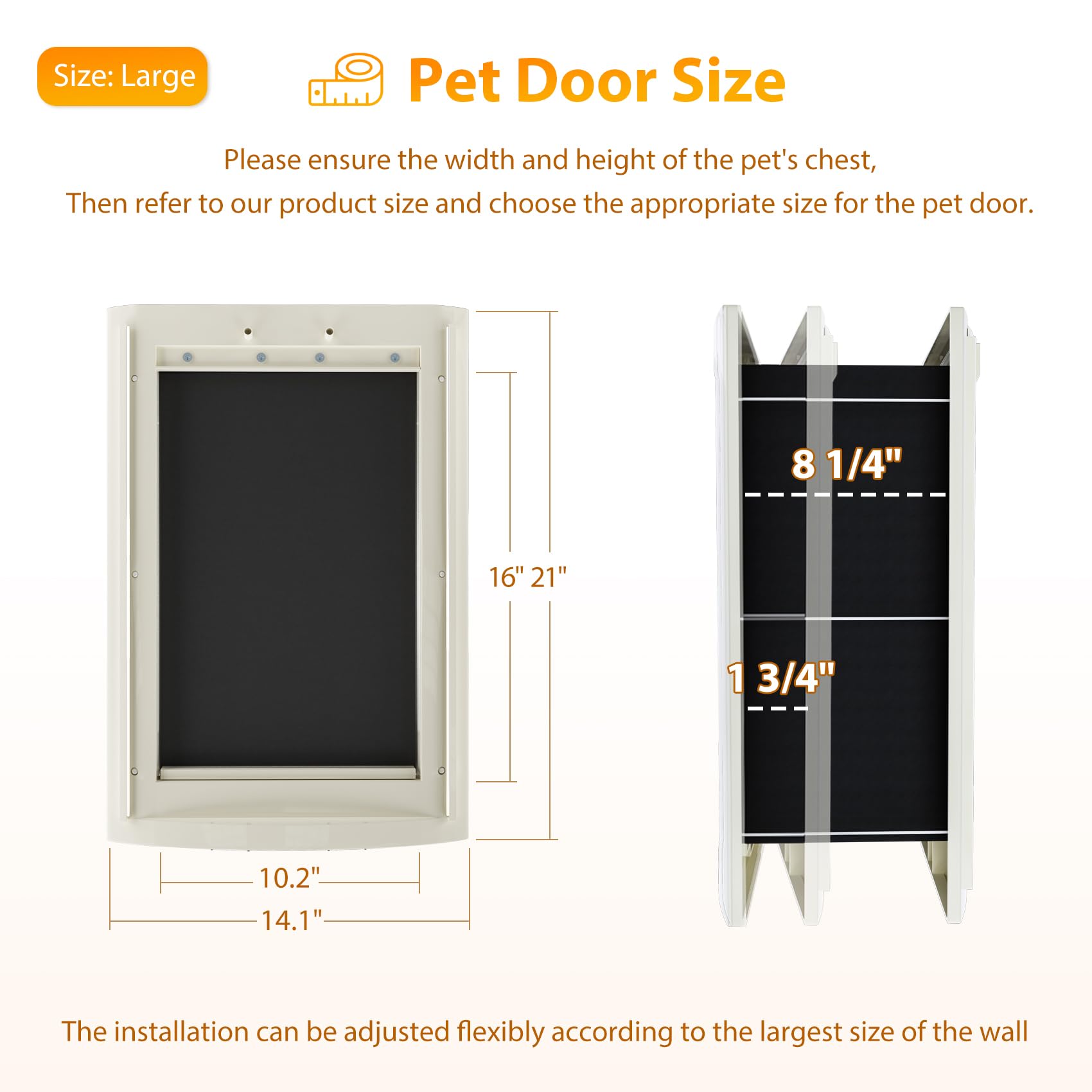 mestyl Dog Door for Wall, Large White Plastic with Telescoping Tunnel & Magnetic Flaps, Model DDPLWH