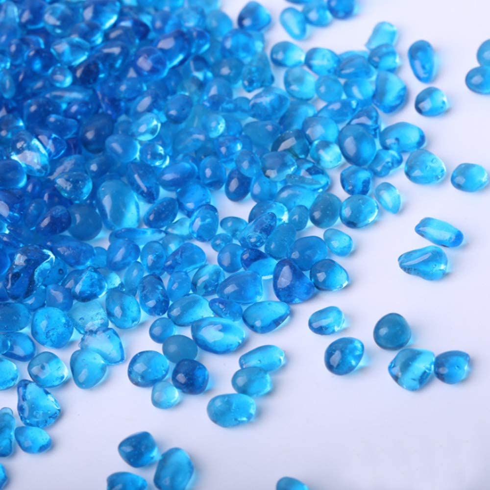 Kiseer Clear Aquarium Glass Stone Bulk 1 Lb Sea Glass Beads Gems Marbles Pebbles Gravel Rock For Aquarium, Fish Tank, Garden, Vase Fillers, Succulent Plants Decor (Light Blue)