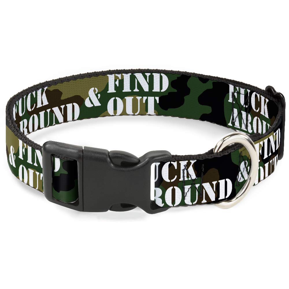 Buckle-Down Dog Collar Plastic Clip Fafo Fuck Around And Find Out Stencil Camo White 18 To 32 Inches 1.5 Inch Wide