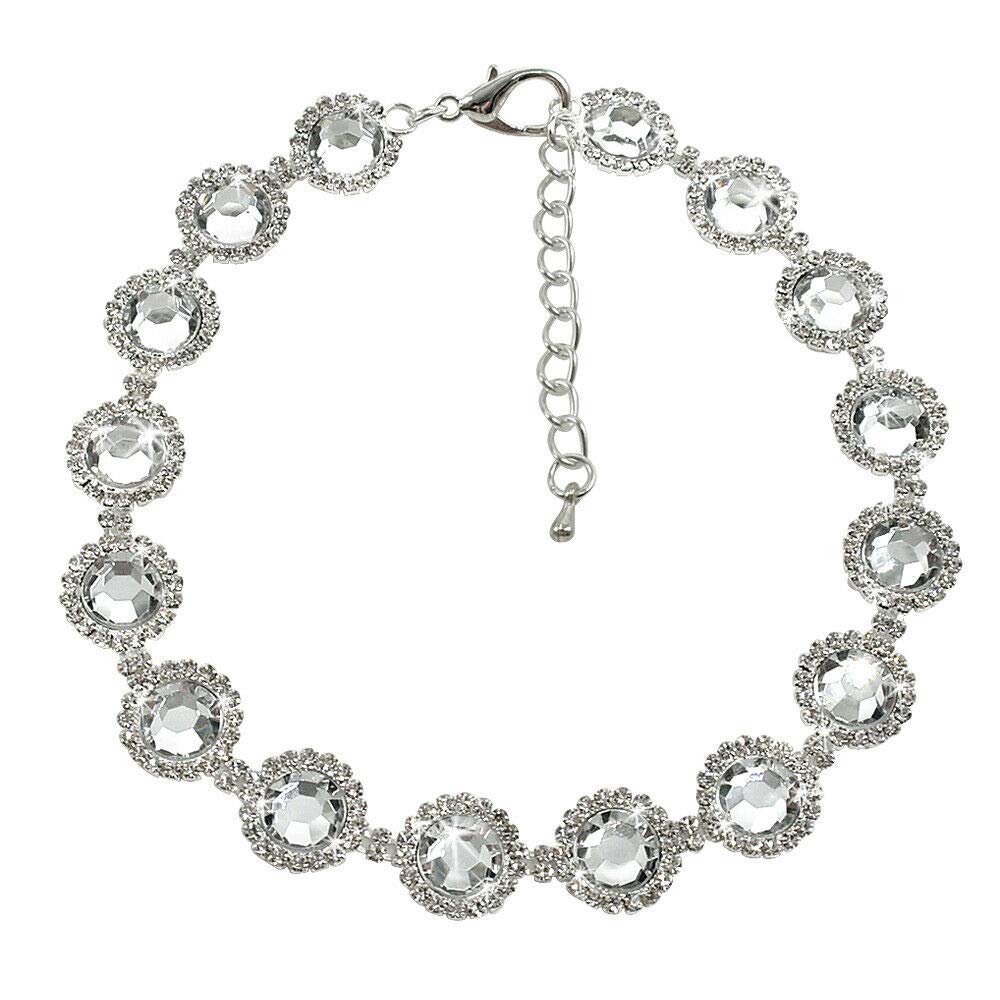 Dogs Kingdom Pet Dog Cat Crystal Collar Bling Rhinestones Party Princess Necklace Adjustable Necklace Accessories,White,L:12-14'