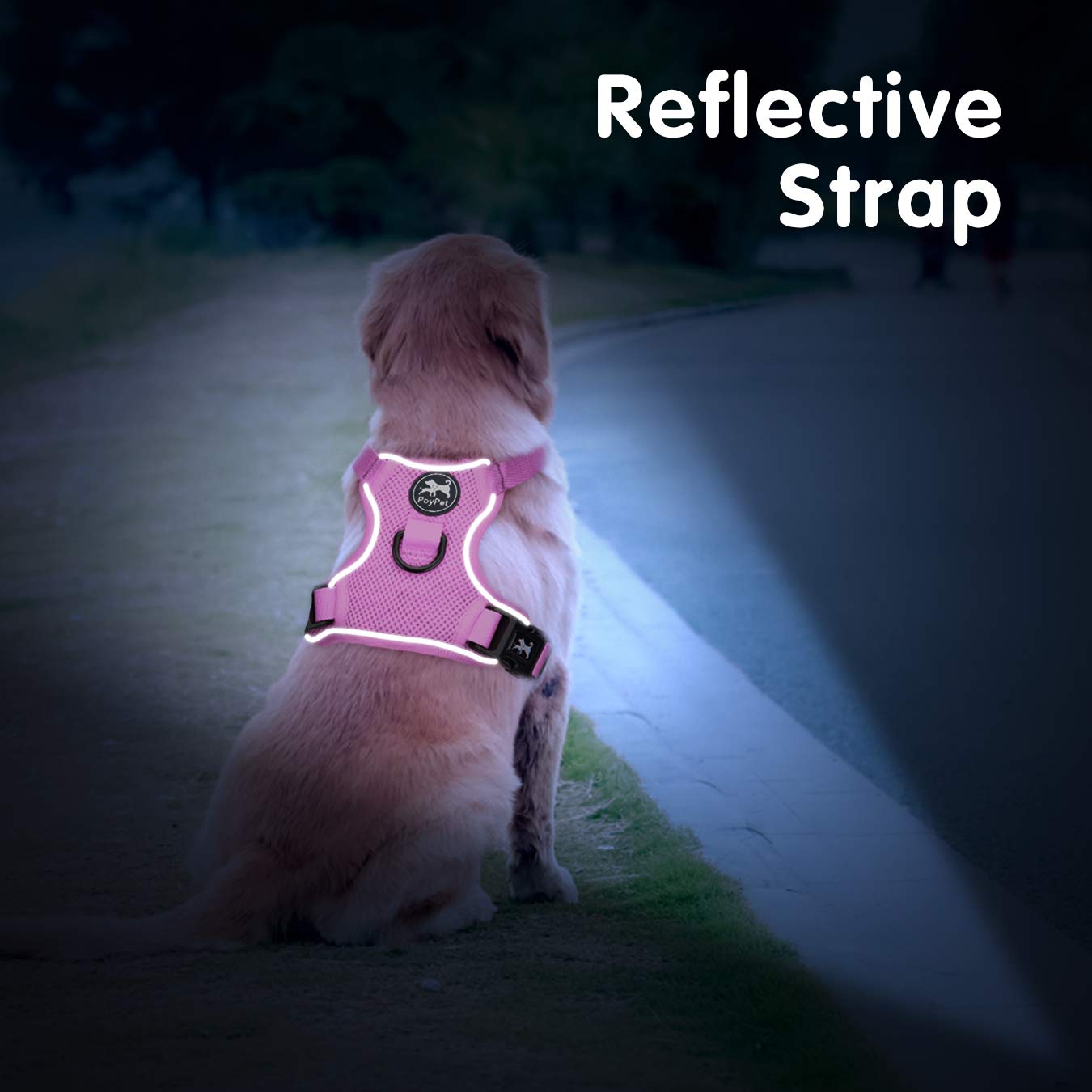 Poypet Reflective Soft Breathable Mesh Dog Harness No Choke Double Padded Vest Adjustable(Light Pink,Xl)