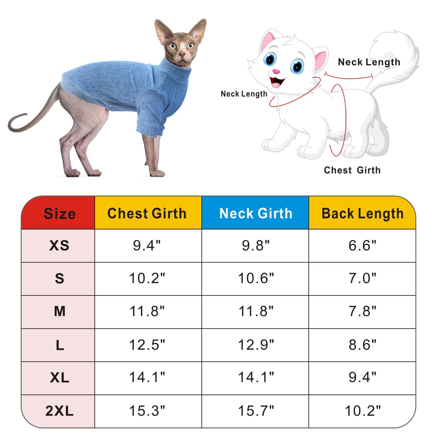 Idepet Sphynx Hairless Cats Sweater Shirt Kitten Soft Puppy Clothes Pullover Cute Cat Pajamas Jumpsuit Skin-Friendly Cotton Apparel Pet Winter Turtleneck For Cats And Small Dogs(X-Small, Blue)