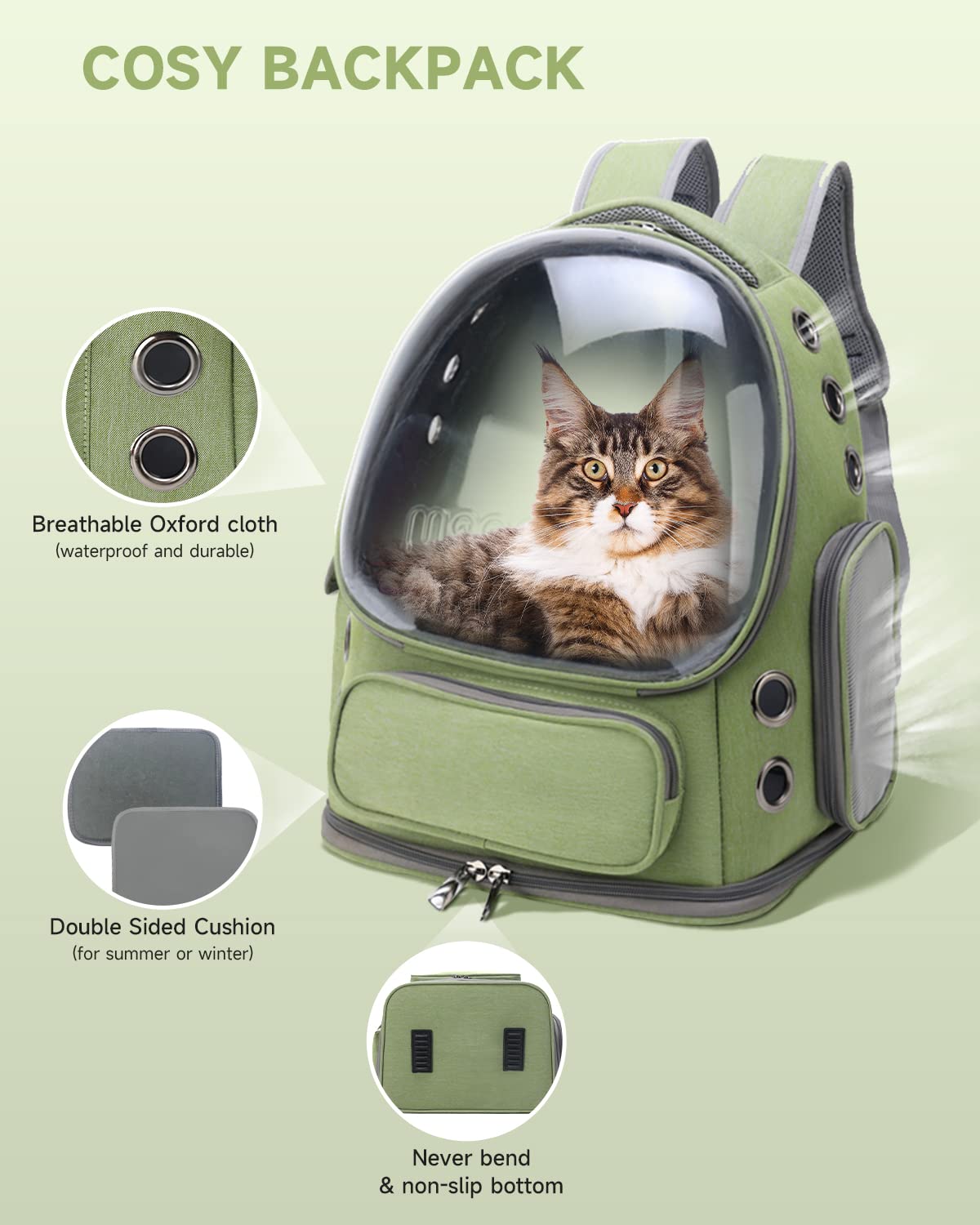 Cat Backpack Carrier, Breathable Cat Carrier Foldable Bubble Backpack For Kitty To Medium Cat Small Dog Up To 15Lbs Travel Hiking Transparent Pet Carrier