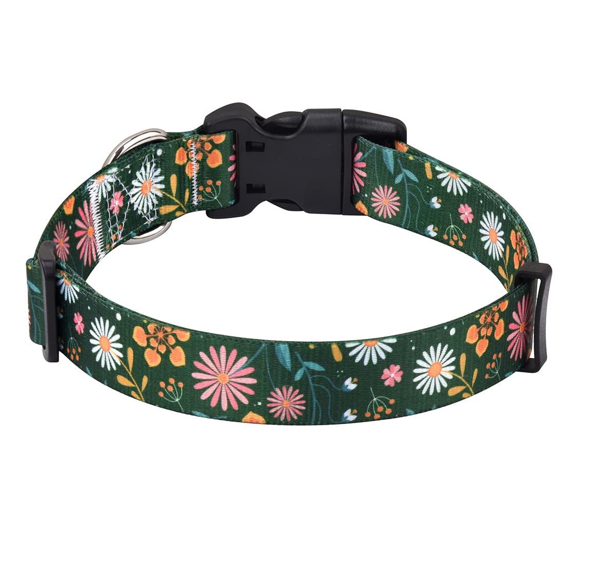 Mihqy Dog Collar With Bohemia Floral Tribal Geometric Patterns - Soft Ethnic Style Collar Adjustable For Small Medium Large Dogs(Dark Green Flower,L)