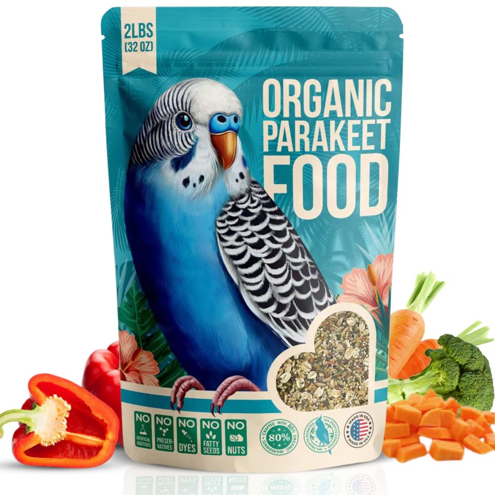 80% Organic Parakeet Food - No Fillers, Fatty Seeds, or Dyes - Premium Human Grade Seed Mix, Grain & Wholesome Veggies - Designe