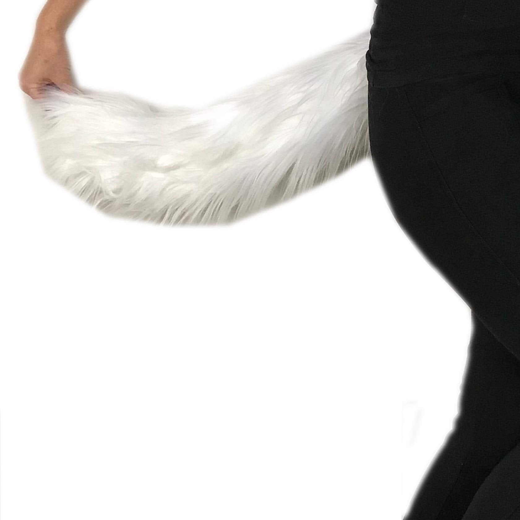Bianna Creations Long Faux Fur Animal Luxury Tail, Cosplay Fursuit Fursona,Costume Dress Up Pet Play Furry Accessory (20', Whit