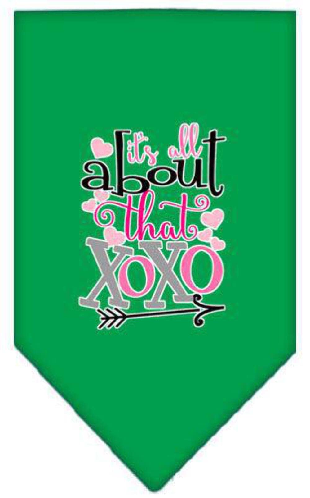 Pet and Dog Bandana Screen Printed, &quot;It's All About That XOXO&quot; Emerald Green Small