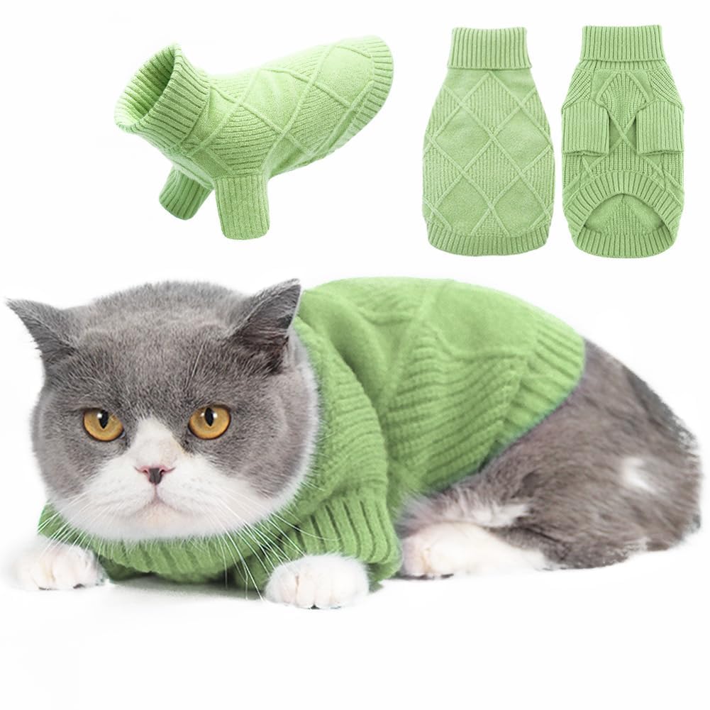 Emust Pet Sweater, Cute Dog Sweaters For Medium Dogs With Diamond Pattern, Warm Dog Sweater For Cold Weather, Green L
