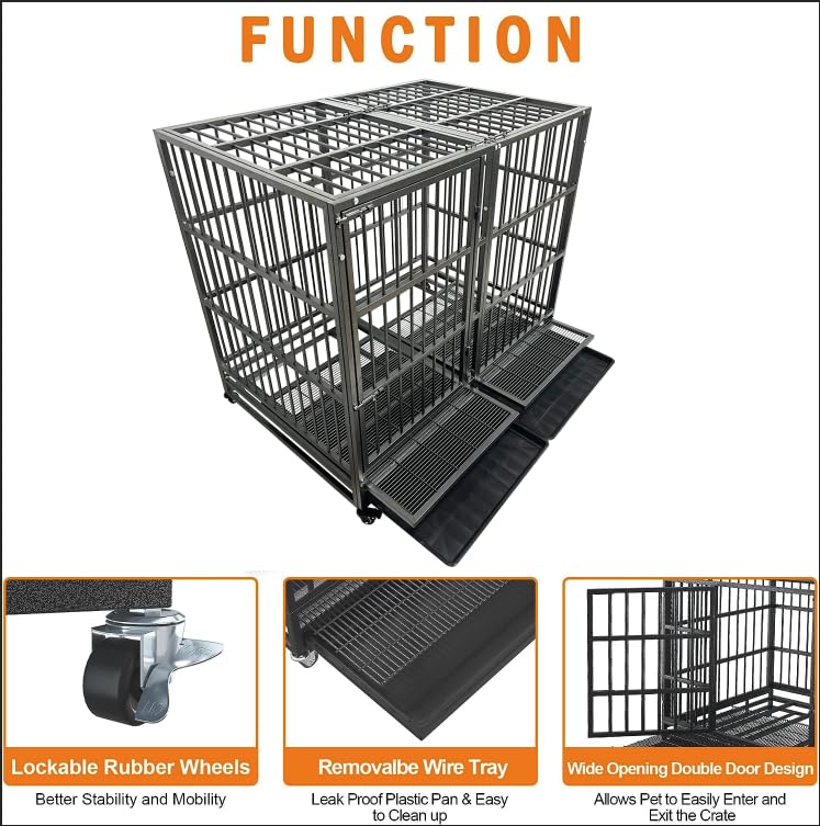 Boldbone 54/48/42/38 Inch Heavy Duty Indestructible And Escape-Proof Dog Crate Cage Kennel For Large Dogs, High Anxiety Dog Crat
