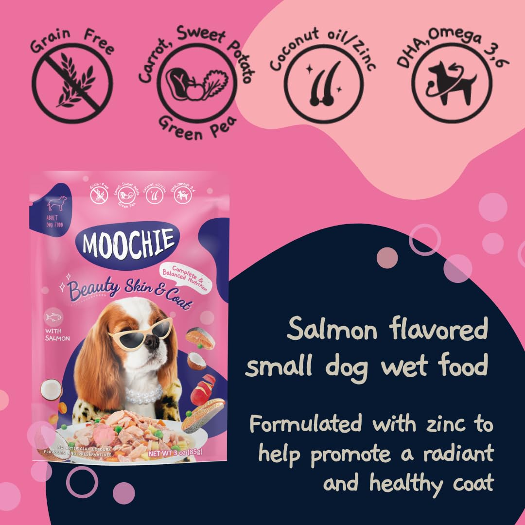 MOOCHIE Soft Wet Dog Food - Superfood Selection - Duck, Salmon & Chicken Liver Flavors - No Artificial Flavors or Preservative -
