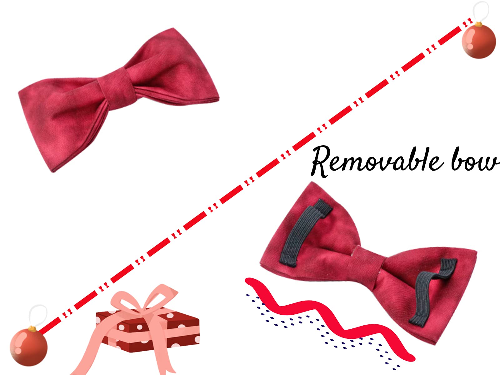 Elegant Little Tail Christmas Dog Collar,Puppy Collar, Male Or Female Dog Collar With Bow Adjustable Soft Bow Tie Dog Collars For X-Small Dogs