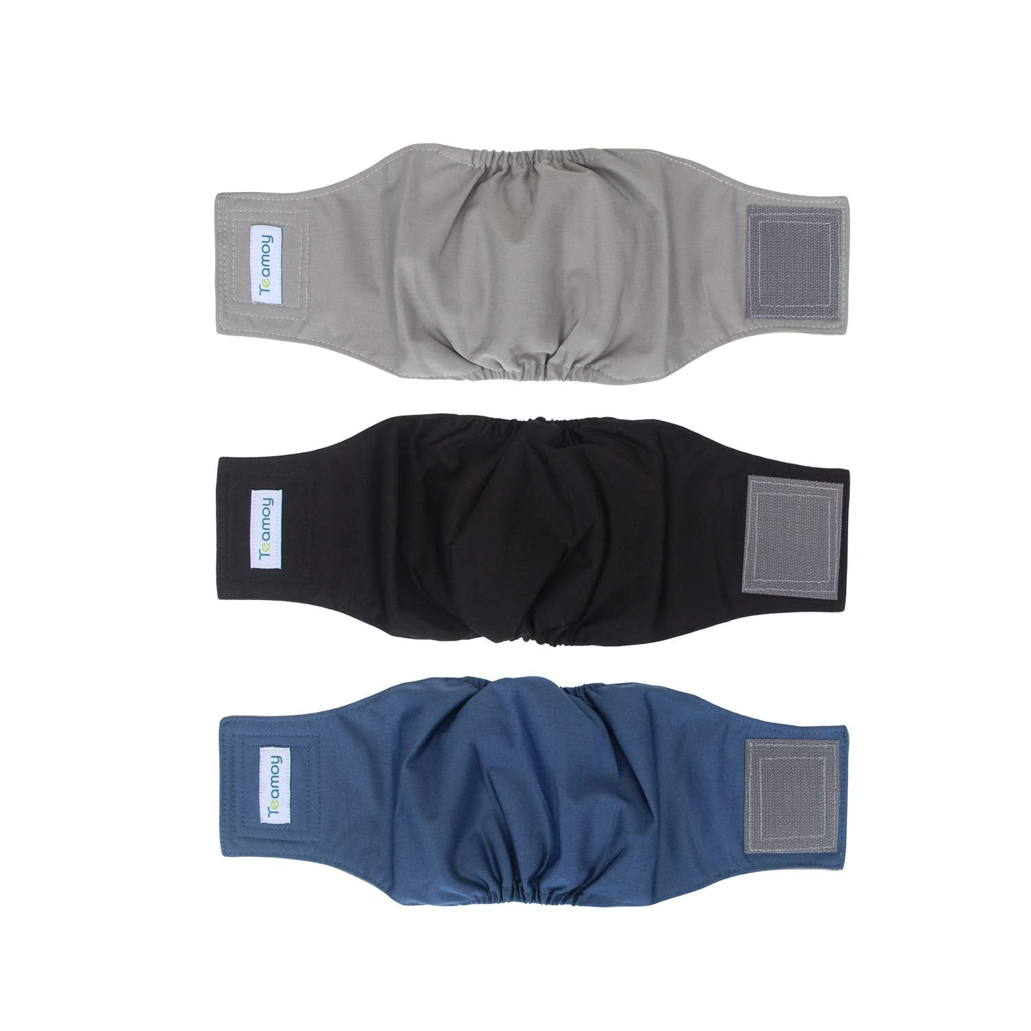 Teamoy Reusable Wrap Diapers For Male Dogs, Washable Puppy Belly Band Pack Of 3 (Xs, 7'-9' Waist, Black+ Gray+ Lake Blue)