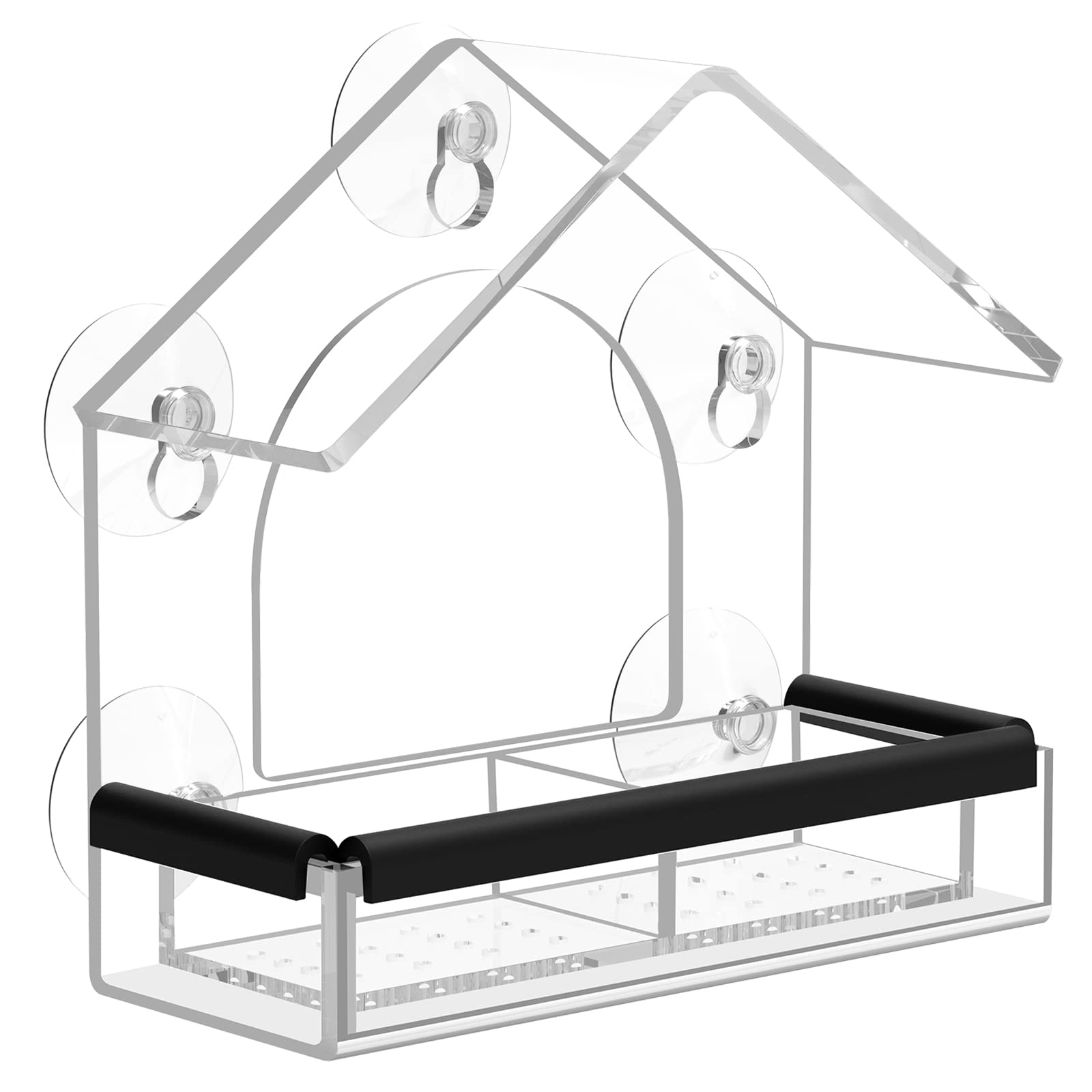 Transparent Window Bird Feeder with 5 Extra Strong Suction Cups, Drainage Holes, Detachable Seed Tray, DYSKTY Sturdy and Durabl