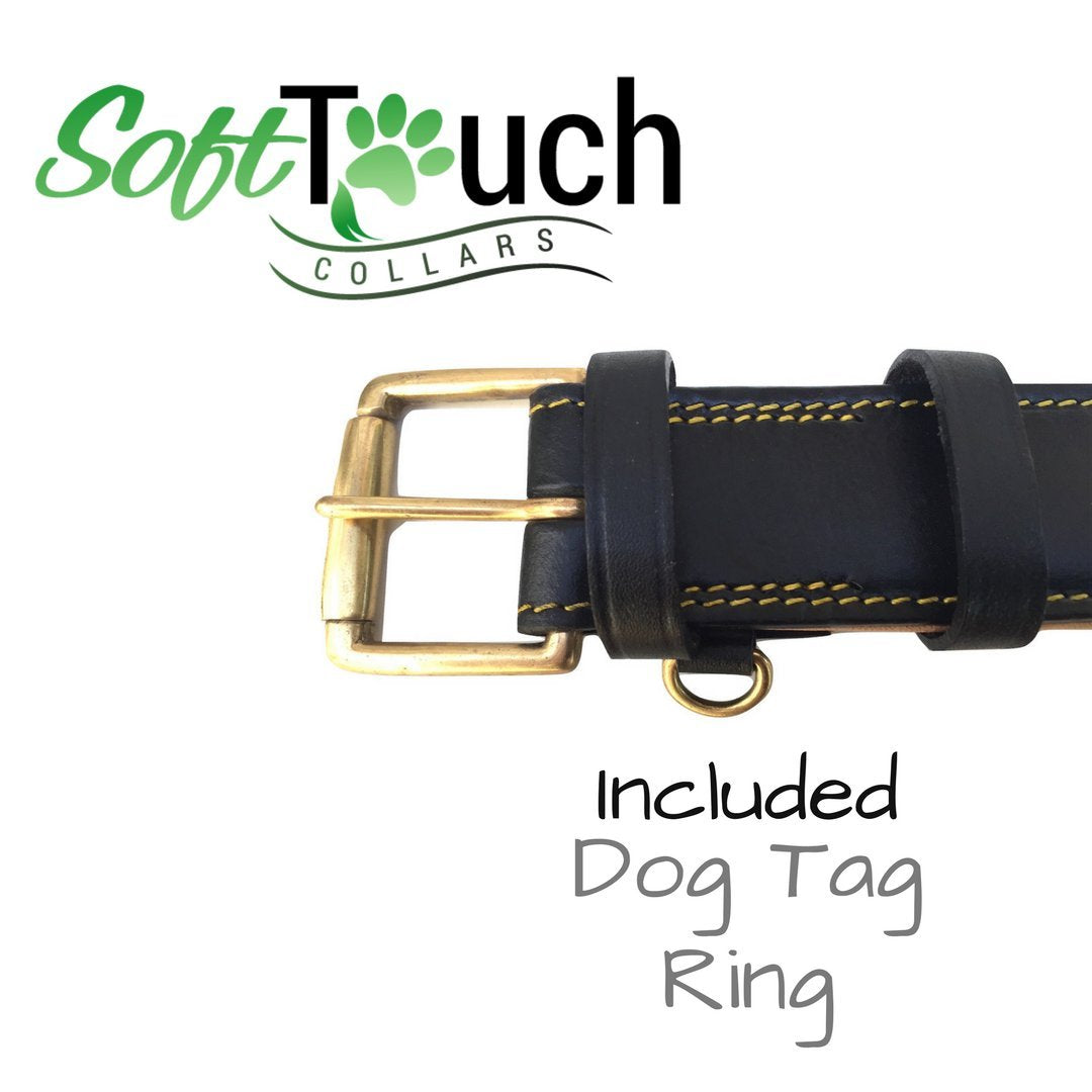 Soft Touch Collars Black Leather Dog Collar , Real Genuine Leather, Best For Large Male Or Female Dogs