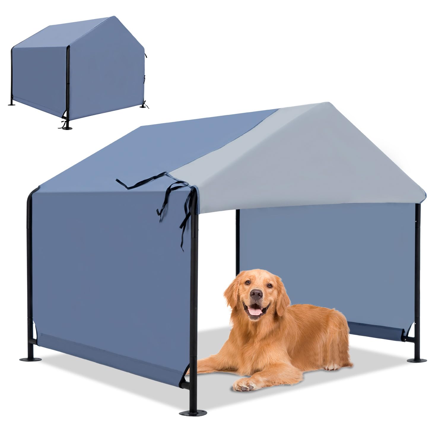 Yougym Xlarge Outdoor Dog House 4'X4'X3.6' For Large Dogs, Animal Shelter With Upgraded Doors, Outside Sun Rain Canopy Pet House