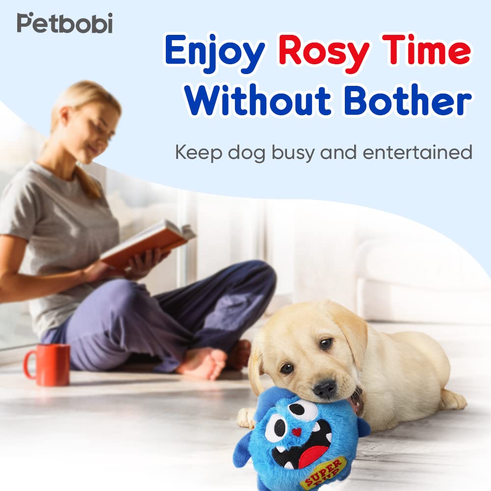 Petbobi Interactive Monster Plush Dog Toy, Blue, Motorized, Squeaky Bouncer, Model 02I3017, Ideal for Puppy Exercise