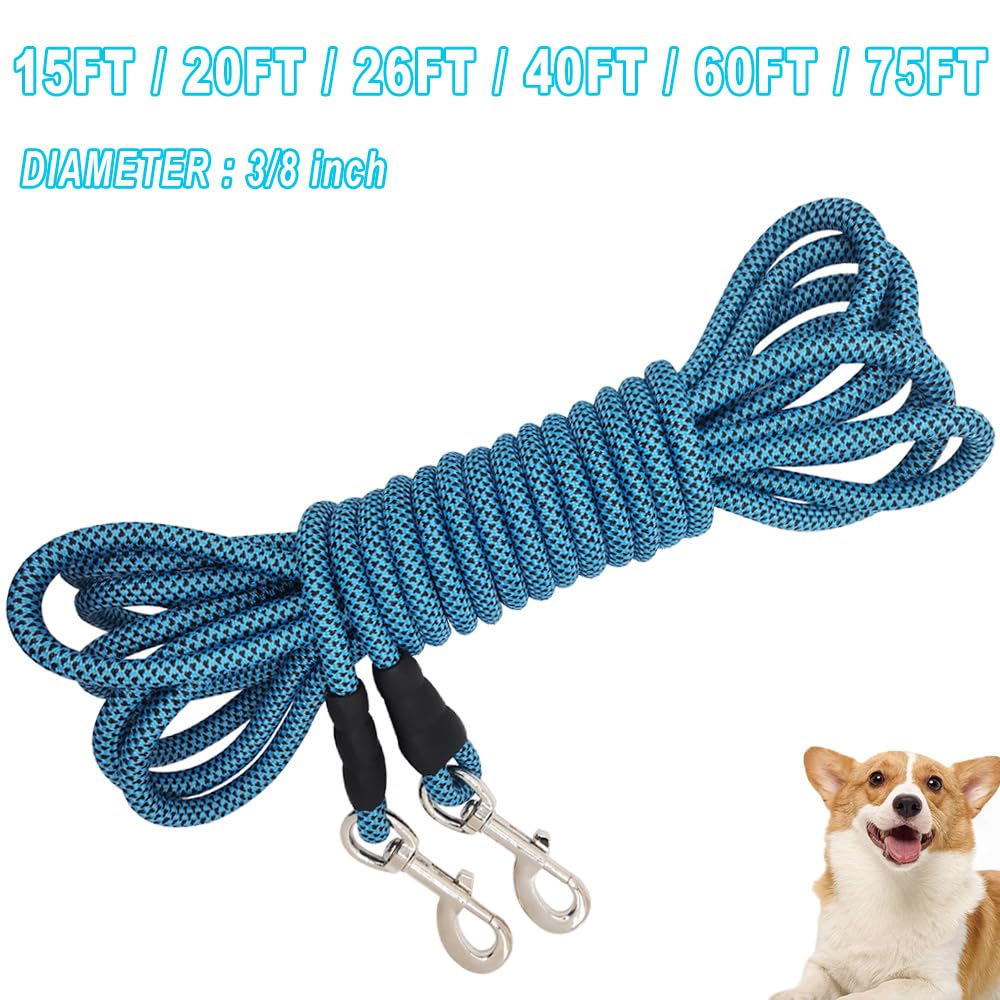 YUCFOREN Check Cord/Tie Out Long Rope Leash for Dog Training 15FT 20FT 26FT 40FT Obedience Recall Training Agility Lead for Larg
