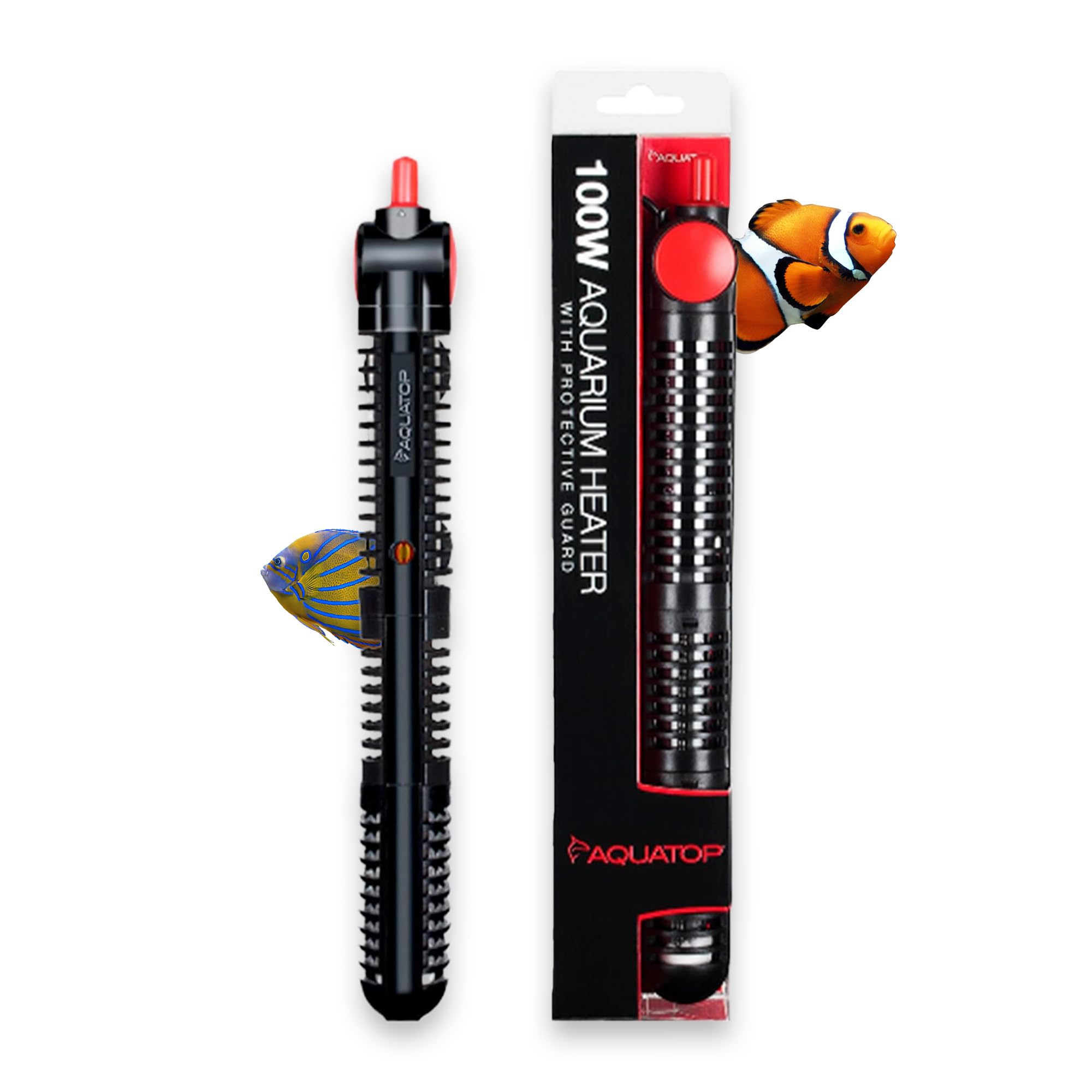 Aquatop 100W Premier Glass Heater with Guard - Submersible for Fish Tanks Up to 25 Gallons - 68-93F Adjustable Temp - Fresh & Sa